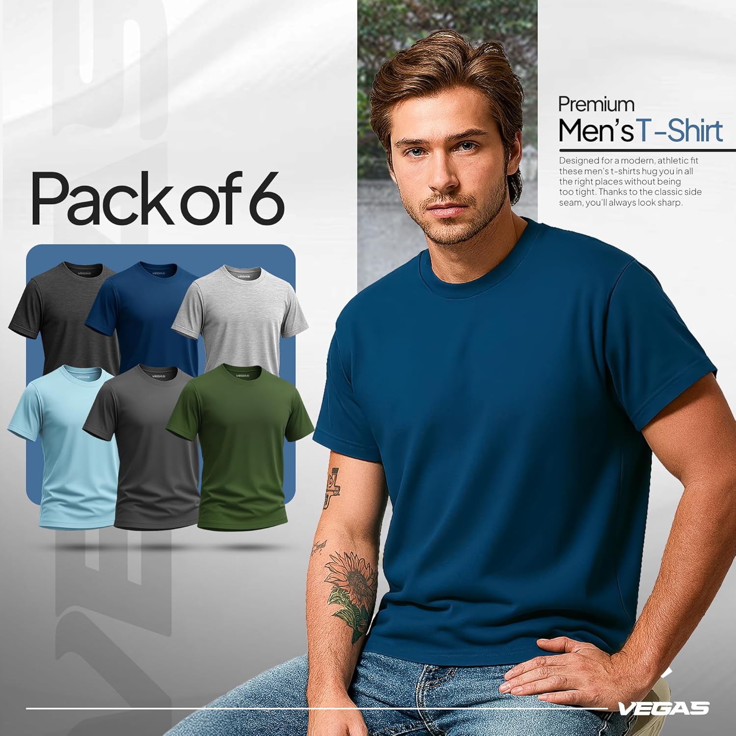 Vegas Classic Mens T-Shirts – Short Sleeve Crew Neck T Shirts for Man, Cotton Blend Plain Novelty Men's T-Shirts - Image 4