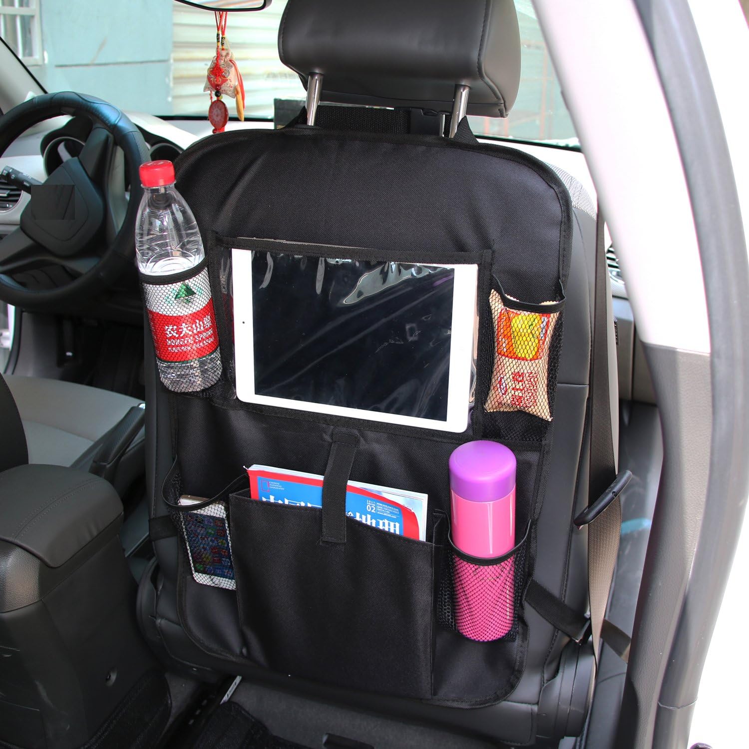 Kids Car Back Seat Organizer Auto Seat Protector With Tablet Holder - Touch Screen Pocket For Android & iOS Tablets Up To 10.1" - Multipurpose Use As Car Storage Bag,Kick Mat,Trash Bag