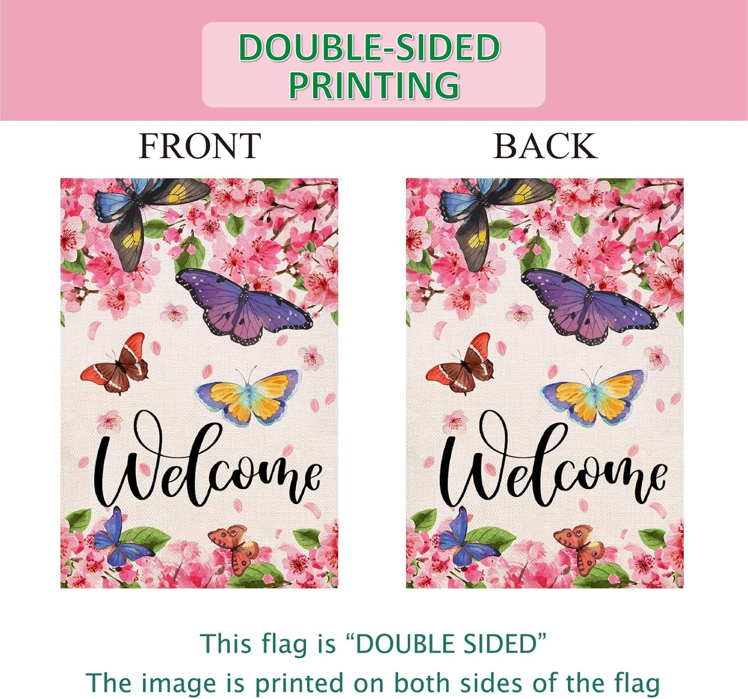 Baccessor Spring Summer Garden Flag Floral Bird Butterfly Flowers Welcome Spring Summer Flag 12.5 x 18 Inch Double Sided Burlap Small Spring Summer Flag for Outside Decor - Image 6
