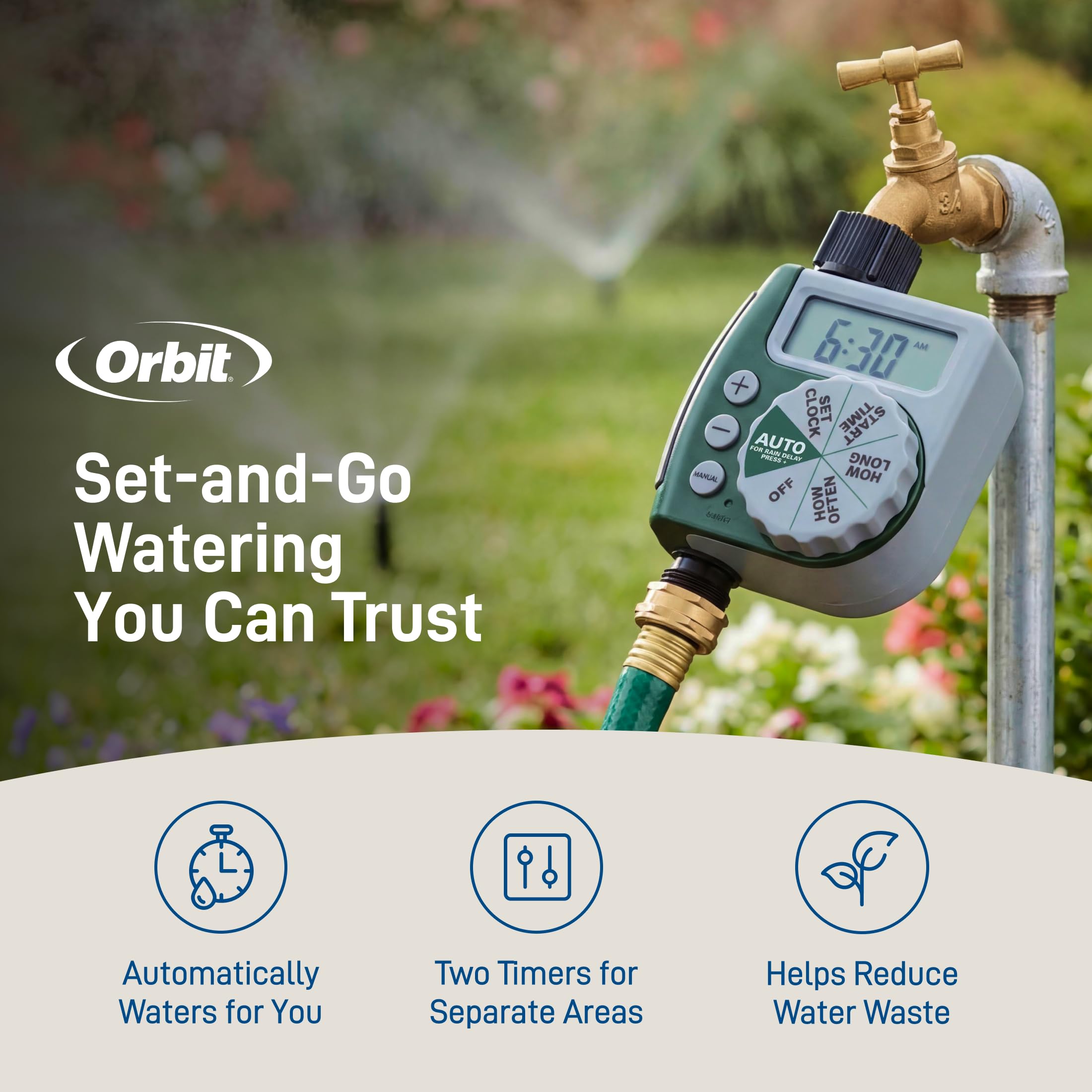 Orbit 62067 Lot de 2 minuteurs d'arrosage numériques programmables à 1 Sortie
