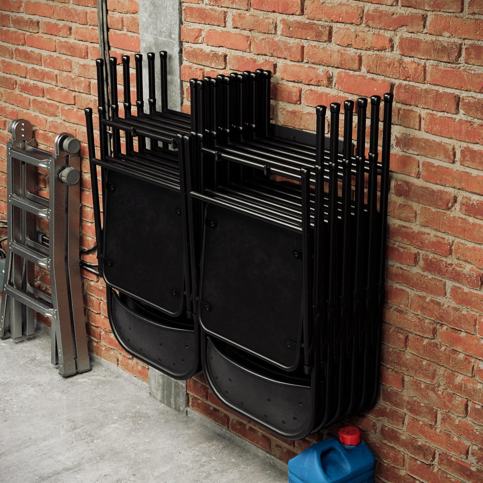 QLS Doppel Wandhalterung für 20 Klappstühle Stahl 35,5x80x6 cm Schwarz | Pulverbeschichtete Konstruktion zum Anschrauben mit Montagesatz für platzsparende Aufbewahrung von bis zu 20 Klappstühlen