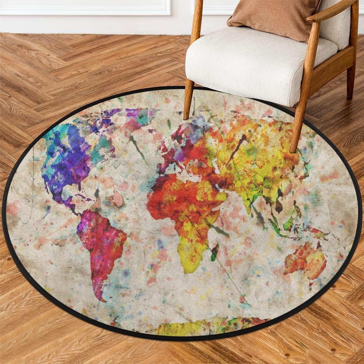 Amazon.com: 30X18 Inch Round Area Rug 5ft Watercolor World Map Large ...