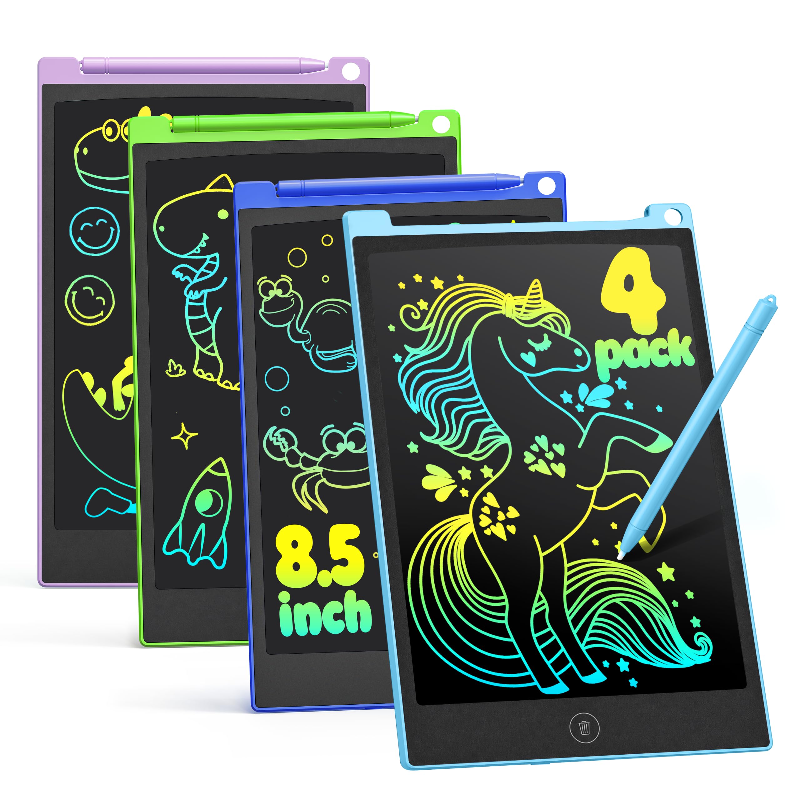 TECJOE 4 Pack LCD Writing Tablet for Kids, 8.5 Inch Toddlers Drawing Tablet