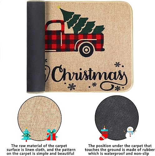 Miniatura 5 de Erweicet Tapete para puerta de Navidad, color rosa, antideslizante, lavable, parte trasera de goma, para árbol de Navidad, para interiores y