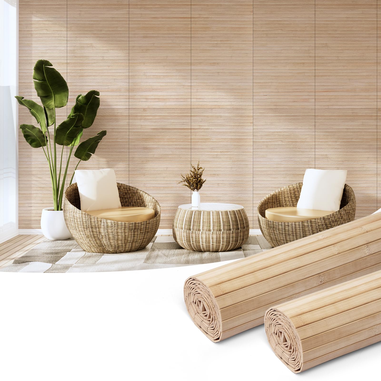 Art3d Natural Bamboo Wall Panel for Interior Wall Decor, Renewable Pole Wrap Wainscoting Paneling for Wall Ceiling Furniture Cabinet Office, 12 x 96 Inch, 2-Pack - Carbonized