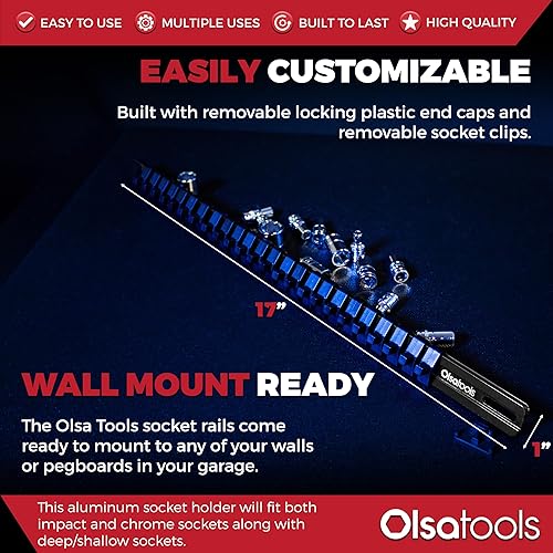 Miniatura 3 de Olsa Tools Organizador de Dados de Aluminio de 14 Pulgadas con Tapas Terminales de Bloqueo  Soporte de Dados de Calidad Profesional (NEGRO)