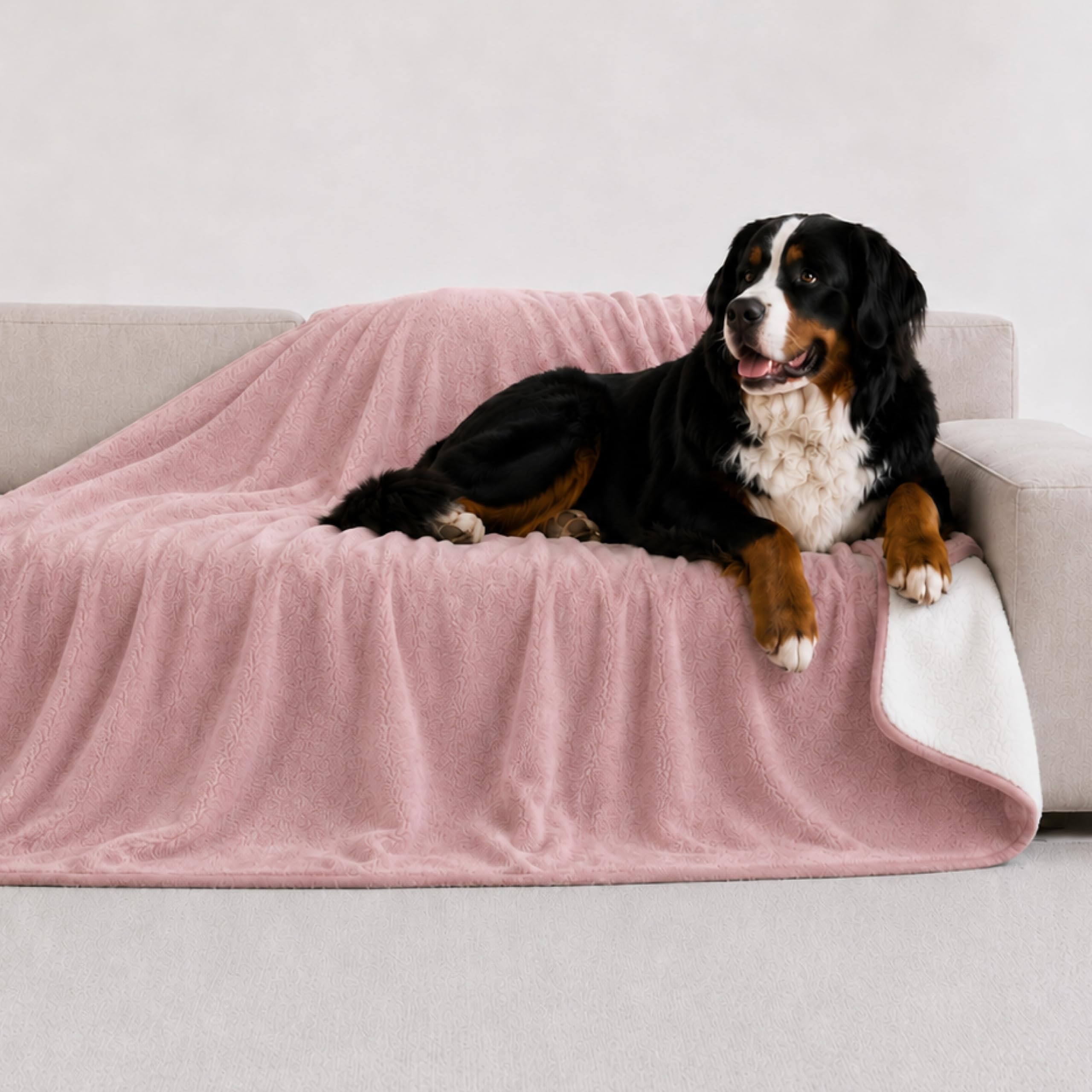 Twinzen Coperta Impermeabile per Cani 127x152 cm Rosa Chiaro - Copridivano e Copriletto Reversibile in Pile Sherpa - Telo Impermeabile per Letto o Divano Lavabile