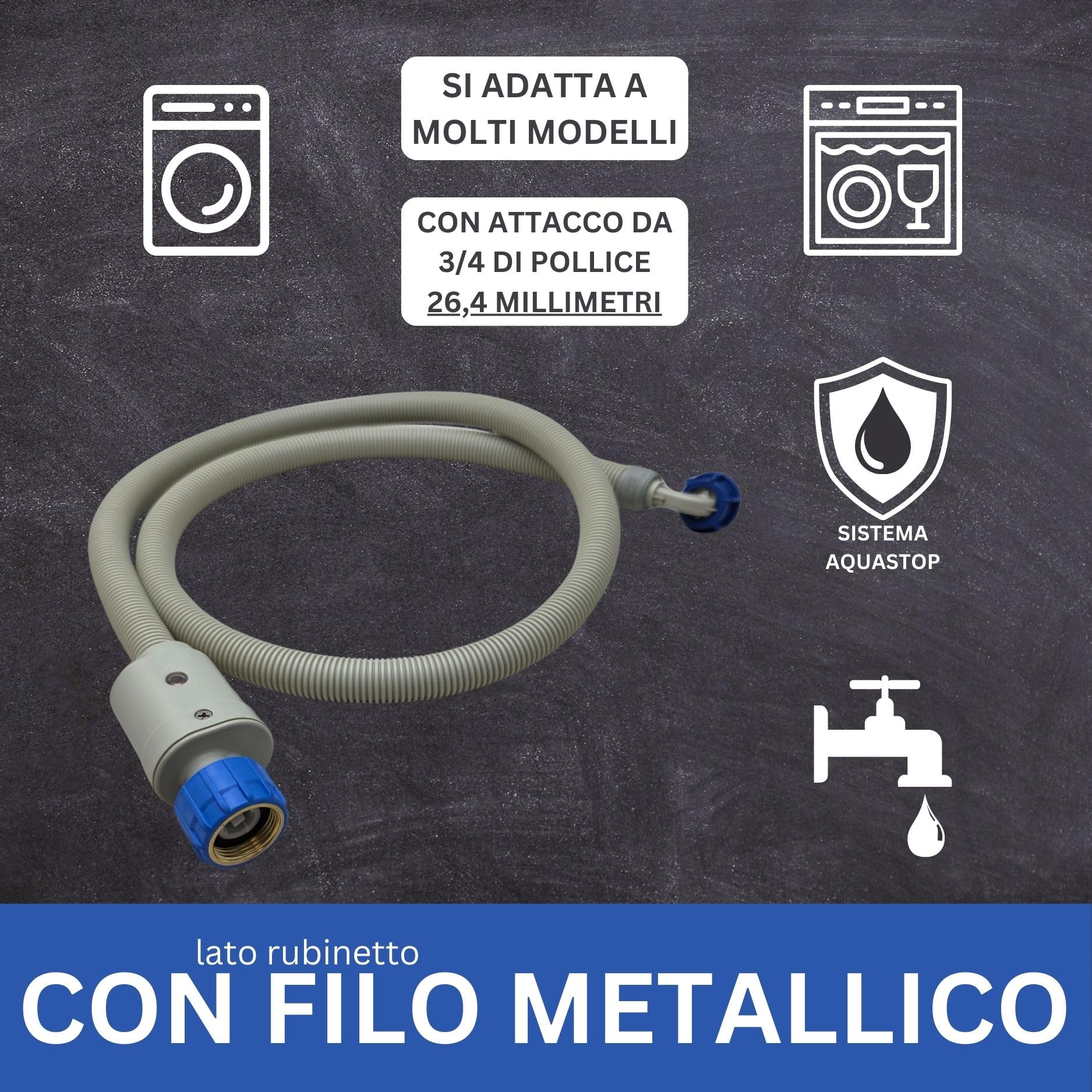 LICHTBLAU Tubo di carico di sicurezza Aquastop I 4,0 m I con attacco 3/4 pollice con filettatura metallica per lavatrici e lavastoviglie 2990 Valvola di sicurezza Aquastop certificazione VDE