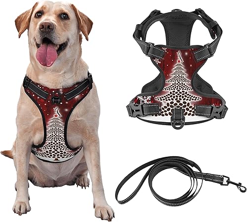 Arnés reflectante con diseño de árbol de Navidad, copo de nieve, ajustable, sin tirones, para mascotas, elegante, Oxford, de fácil control, para