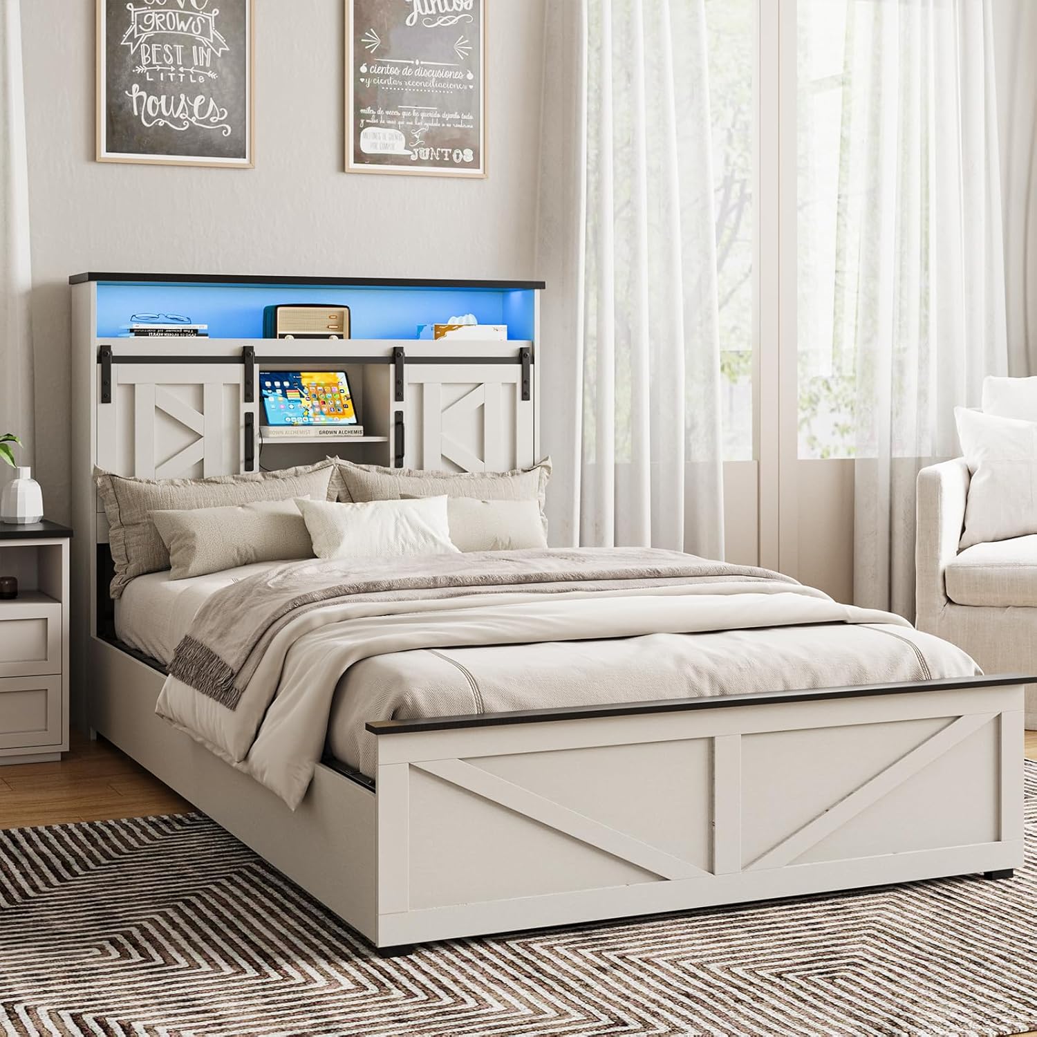Fameill Twin Bed Frame with LED Headboard and Storage