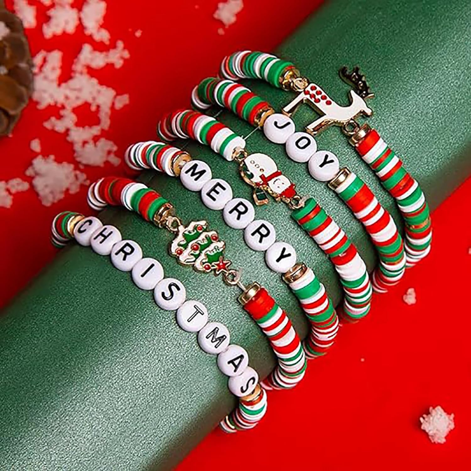 6 Pcs Christmas Bracelets, Merry Christmas Gifts Friendship Couple Jewelry for Women Teens Girl - Image 4