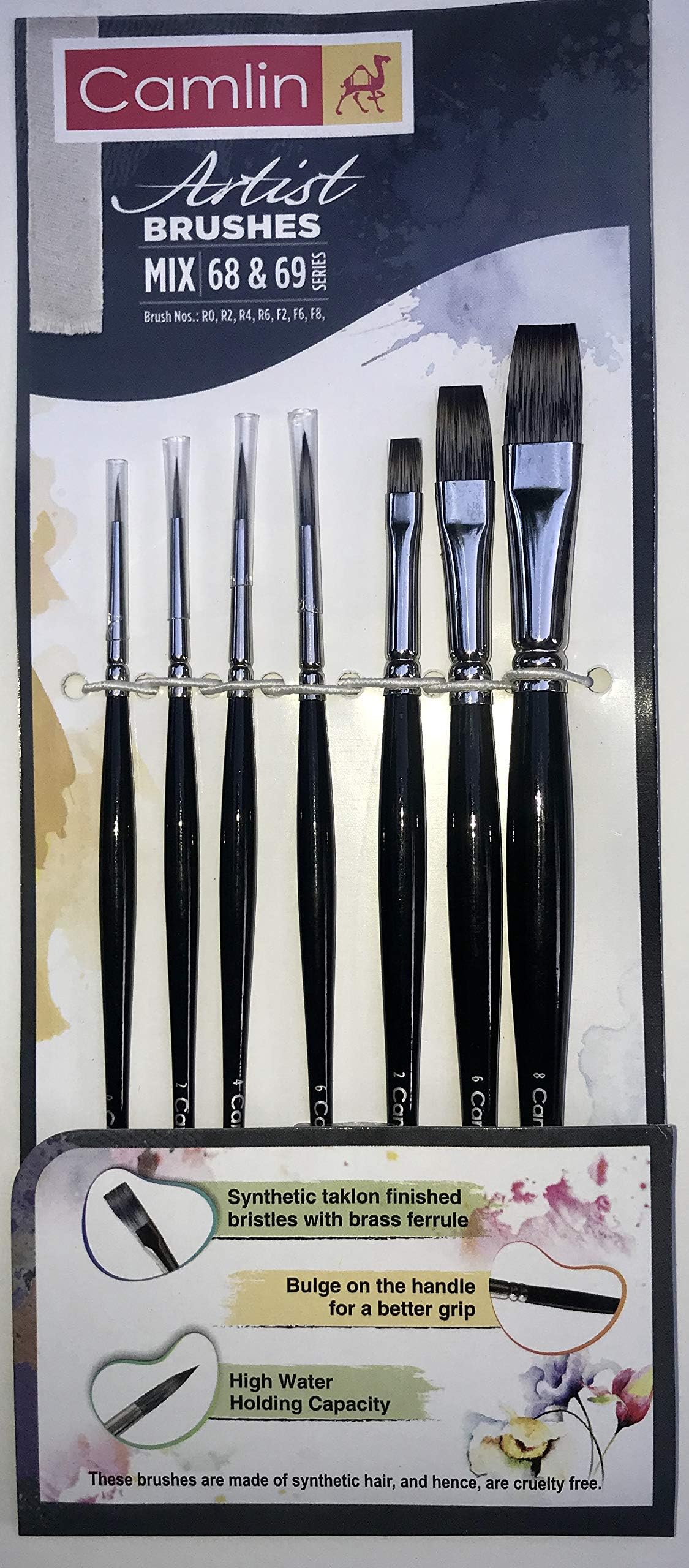 Kokuyo Artist Paint Brush Mix Series 68 & Series 69 - Round & Flat Synthetic taklon, Set of 7 by Anmol Art & Frames