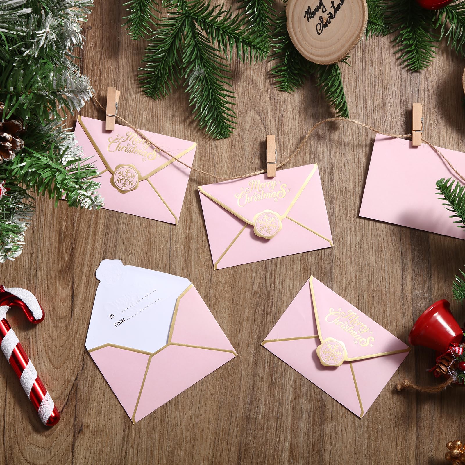 50 sobres para tarjetas de regalo de Feliz Navidad, a granel, mini fundas para tarjetas de regalo de vacaciones, con borde dorado para notas, tarjetas de crédito, invitación, Navidad, vacaciones,