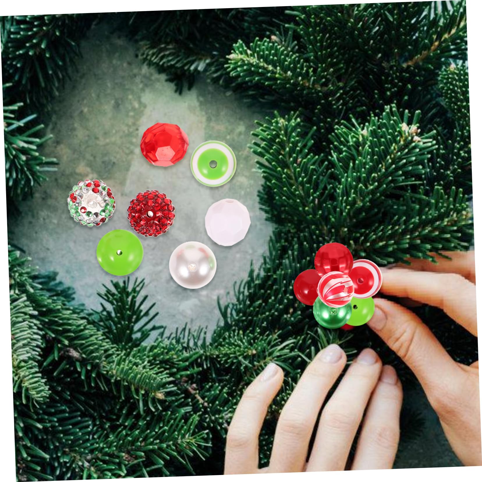 TEHAUX 3paquetes Cuentas De Abalorios Sueltos De Navidad De Diseño De Bastón De Material Para Manualidades Decoración De Joyería Para Pulseras y Collares