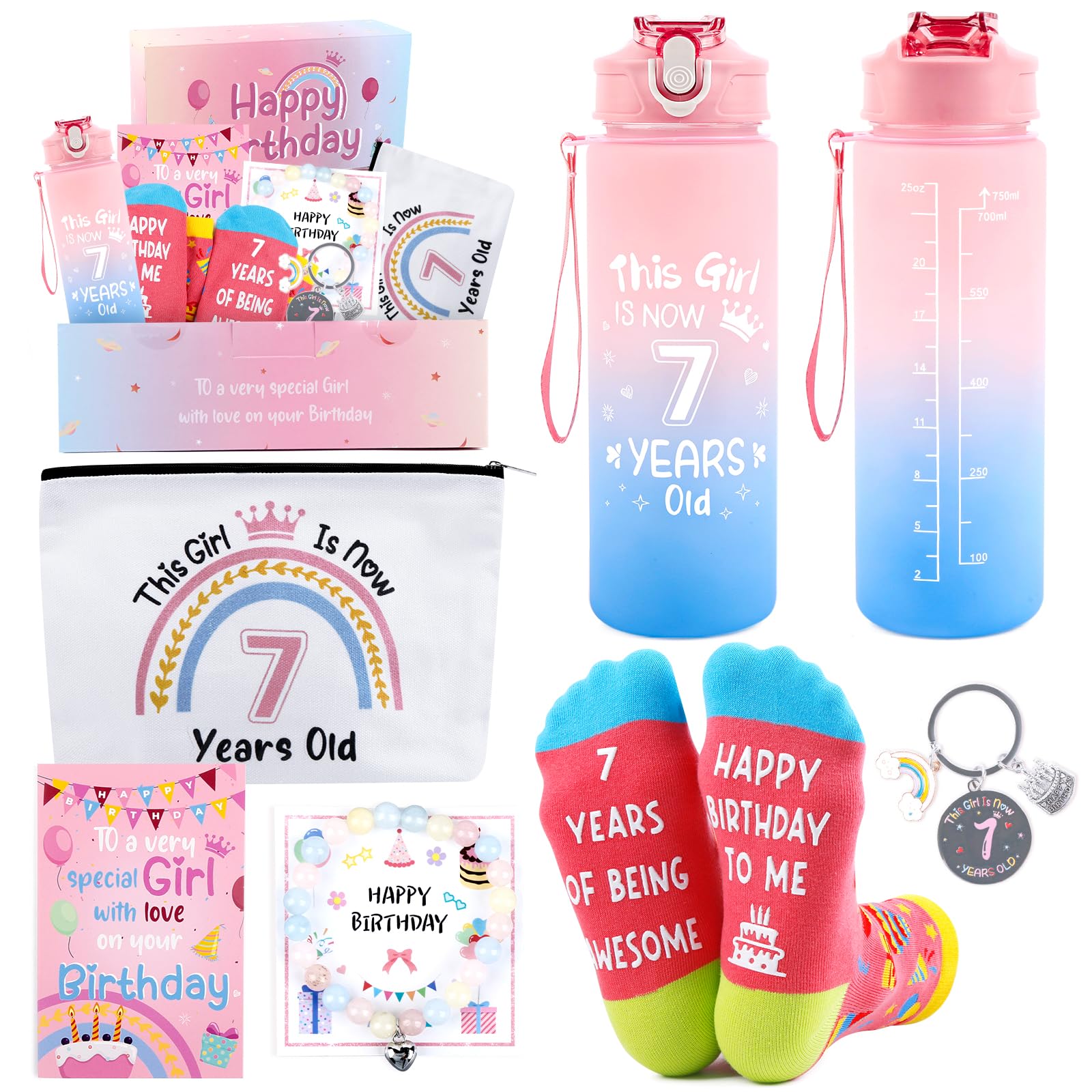 Belillpipi Birthday Gifts for 7 Year Old Girls, Presents for 7 Year Old Girls, 25 oz Tumbler Set 7th Birthday Gift for Girl, Daughter, Sister, Niece, Granddaughter — image 1