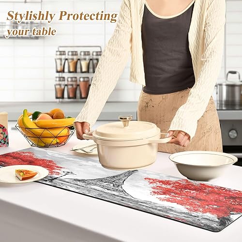 Miniatura 4 de ALAZA Camino de mesa vintage de torre Eiffel con salvamanteles de árbol de arce, salvamanteles de 40 pulgadas de largo para ollas calientes y