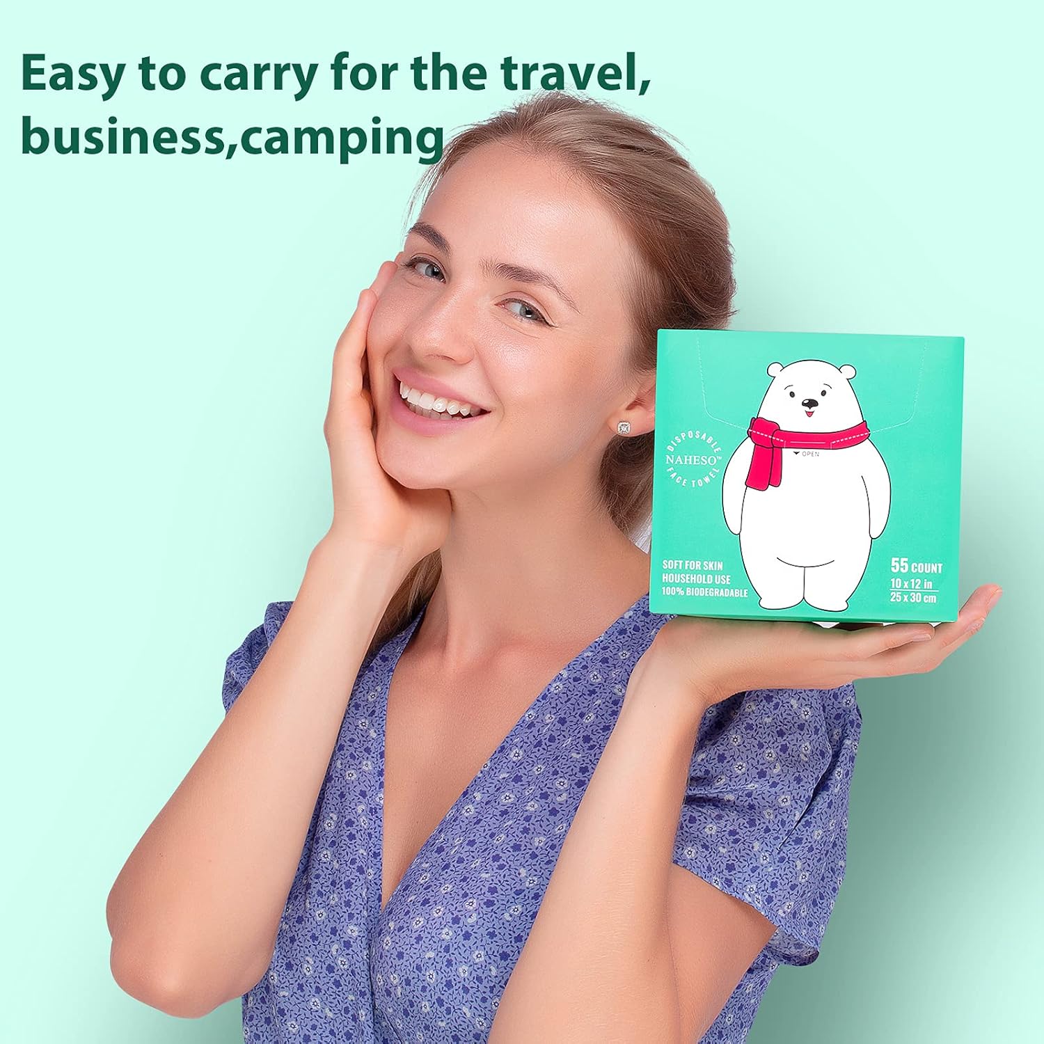 NAHESO Disposable Face Towels,Oversize Ultra-thick and Cloud-Soft,Wet and Dry,Makeup Removal Wipes,Sensitive Skin Friendly,Multipurpose Cleaning Cloth Tissue for Skincare (10x12inches 55Count)