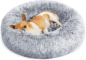 Feandrea Dog Bed, Cat Bed, Calming Donut Pet Bed for Dogs and Cats, Soft Fluffy Plush, Round, Washable Cover, Anti-Slip Bottom, 20 Inches Dia., Gray Ombré UPGW037G01