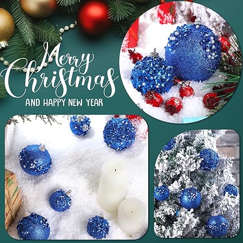 Miniatura 70 de Poen Juego de 24 adornos de bolas de Navidad con brillantina para colgar en el árbol de Navidad, bolas de Navidad de espuma con lentejuelas, Oro rosa