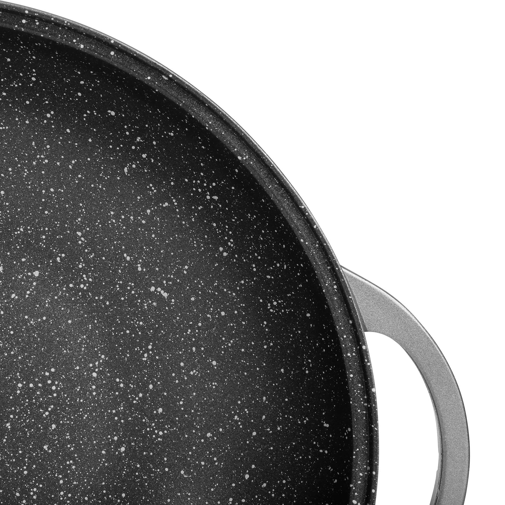 Sitram 714225 - Wok hierro fundido, aluminio interior, efecto piedra, diámetro 32 cm, altura 8 cm, revestimiento antiadherente, 2 capas, sin PFOA, tapa de vapor de vidrio, asas de hierro fundido de