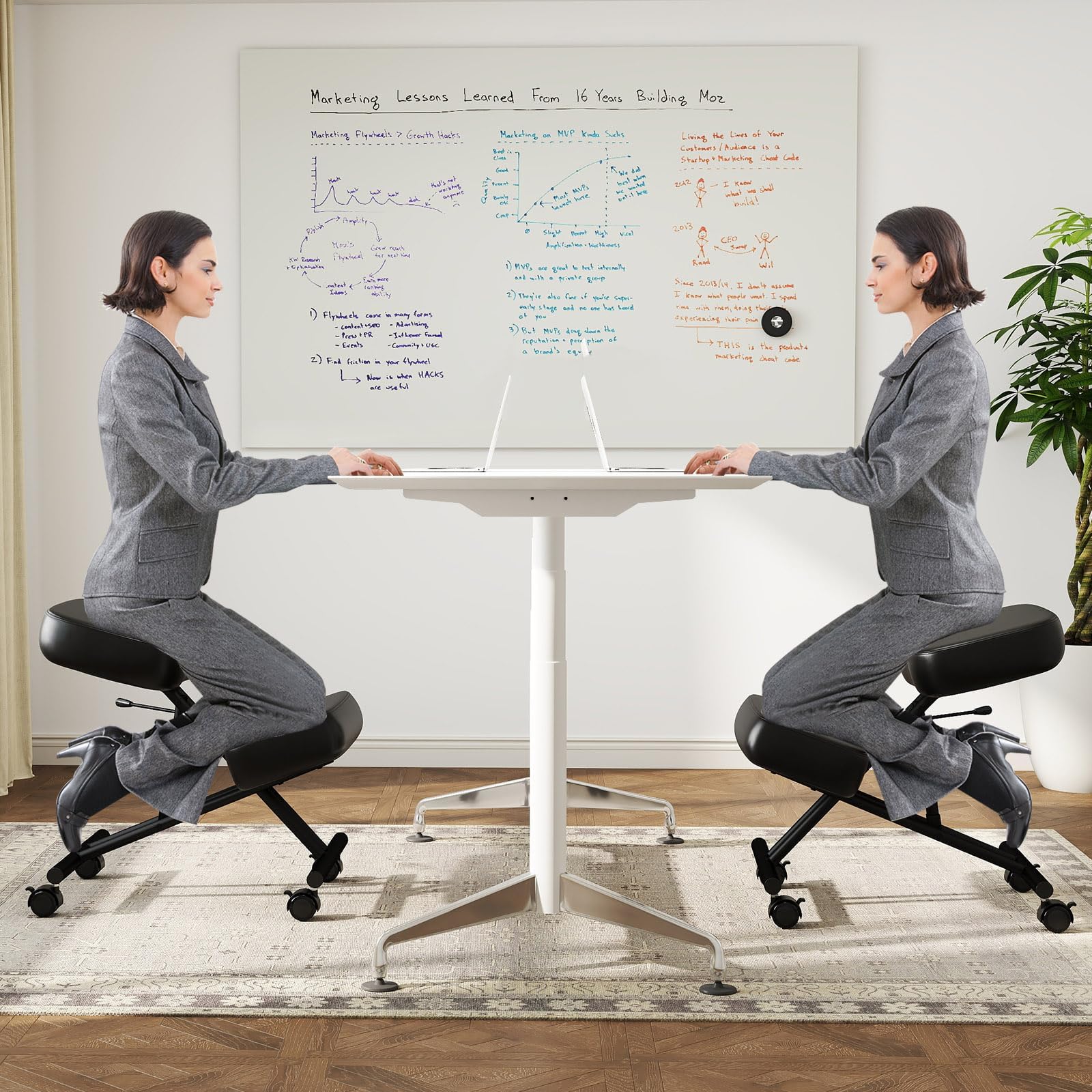 GIANTEX Silla de Rodillas Ergonómica para Corrección Postural, Taburete Acolchado con Altura Ajustable y 4 Ruedas Bloqueables, Silla de Escritorio para Oficina, Estudio