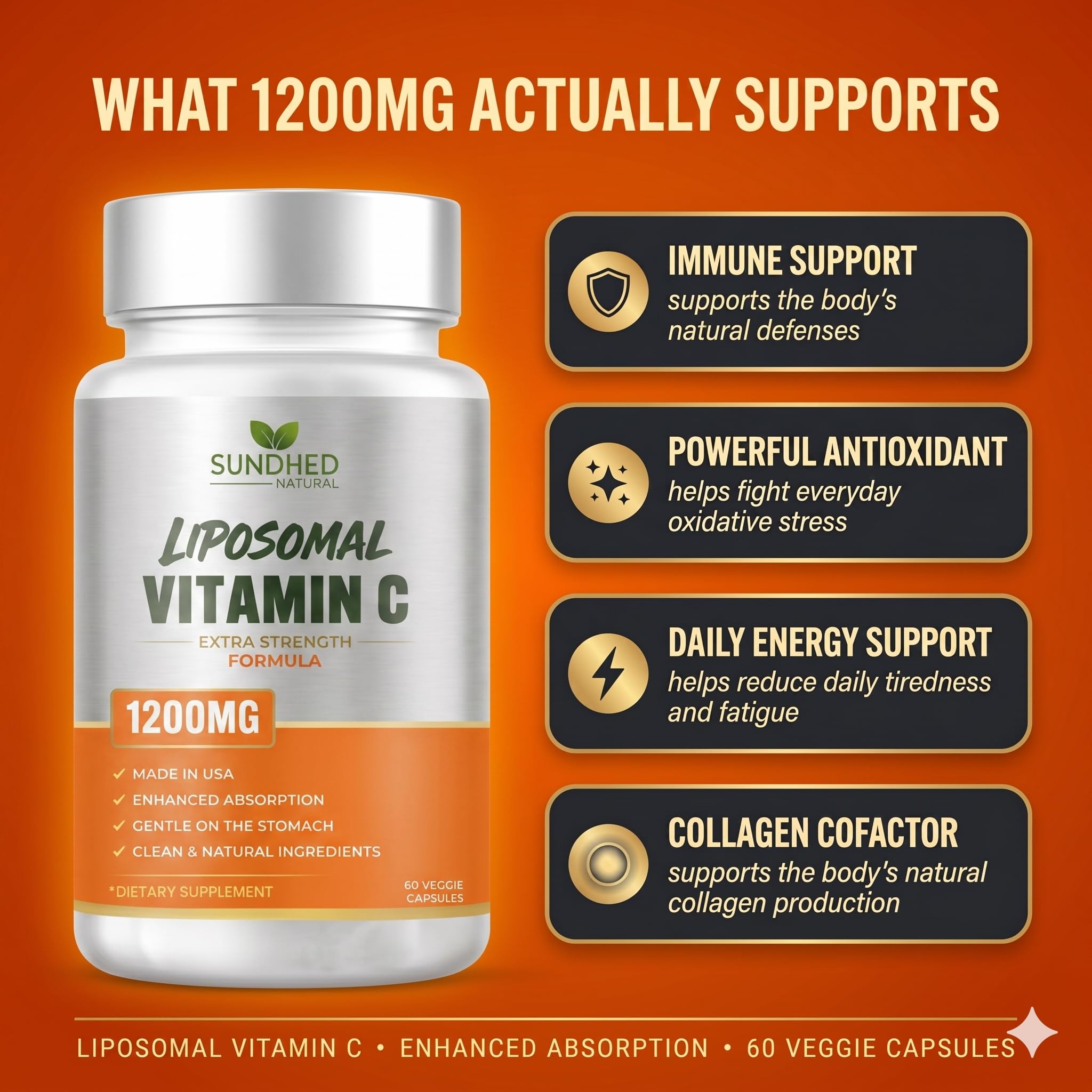 Pure Liposomal Vitamin C - 1200mg Immune System & Collagen Health Booster, Helps Anti Aging Skin Vitamins, Sodium Ascorbate, Sunflower Lecithin, Lypo Spheric - 60 Capsules — Amazon image 2