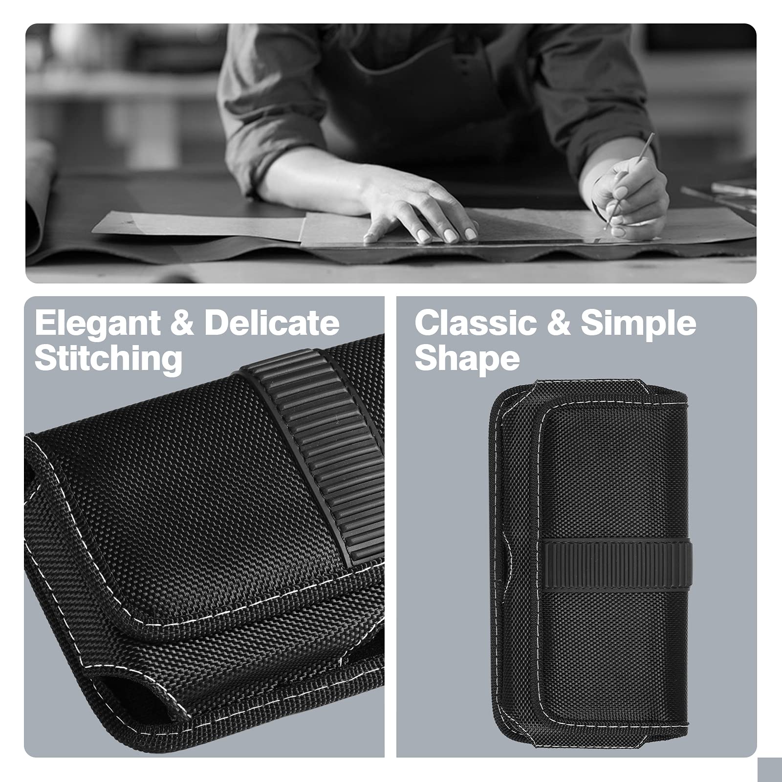 Horizontal Cell Phone Holster, MoKo Nylon Belt Clip Holster丨Newly Updated Stereoscopic Outlook Pouch Fits iPhone 14/14 plus/pro/pro max/SE 3 2022/iPhone 13-8 series, Samsung S21/S10/S9/S8, Black