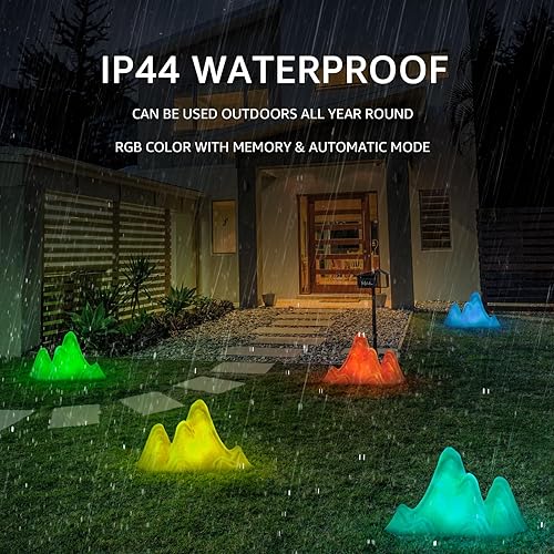 Miniatura 4 de Luces solares para decoración al aire libre, linterna de roca para patio, luces nocturnas de paisaje RGB con memoria y modo automático, IP44