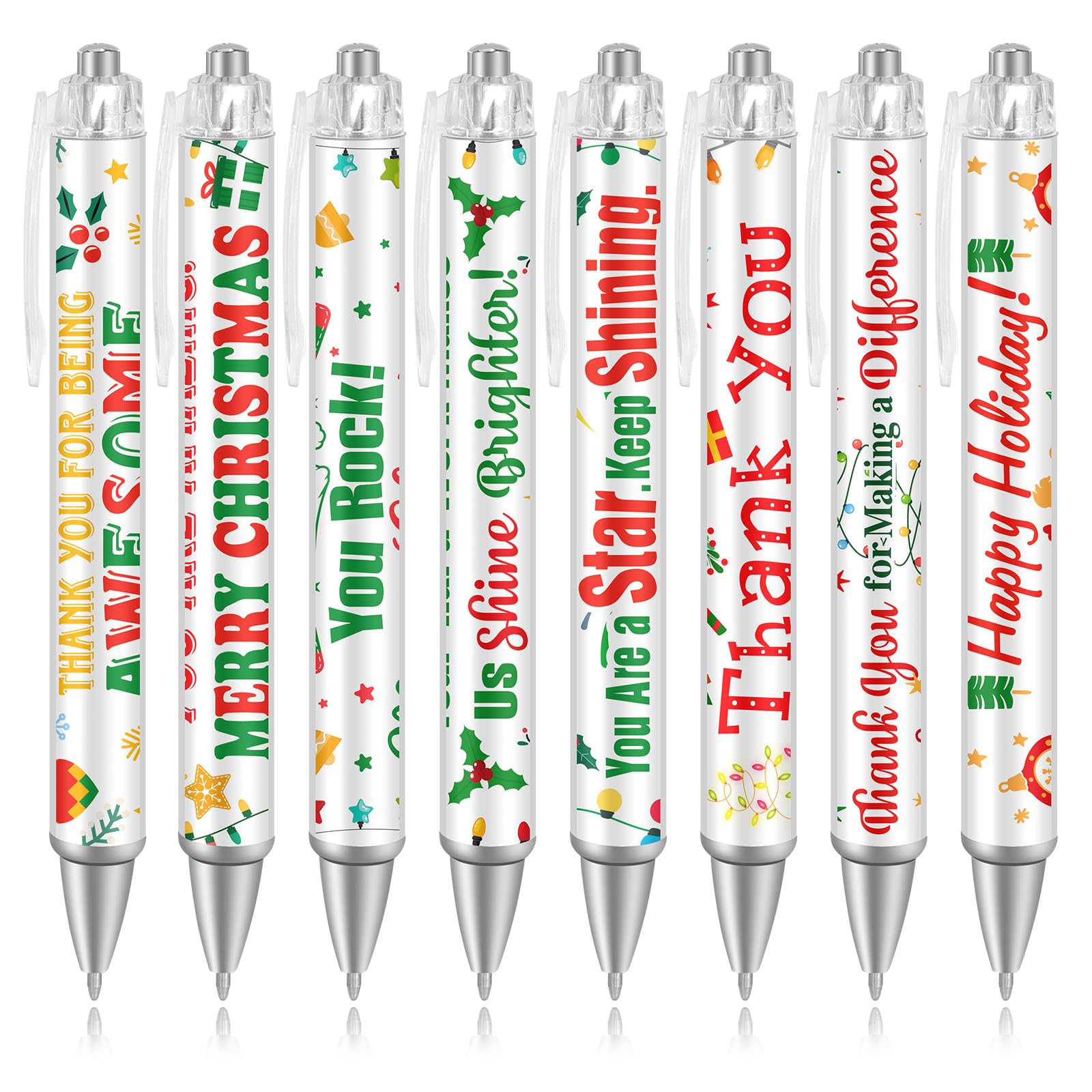 HOWAF 8 PCS Christmas Employee Gifts Pens, Christmas Thank You Gifts Ballpoint Pens for Coworkers, Xmas Appreciation Gift Pens for Nurse Teacher Employees, Xmas Gift Motivational Ballpoint Pen