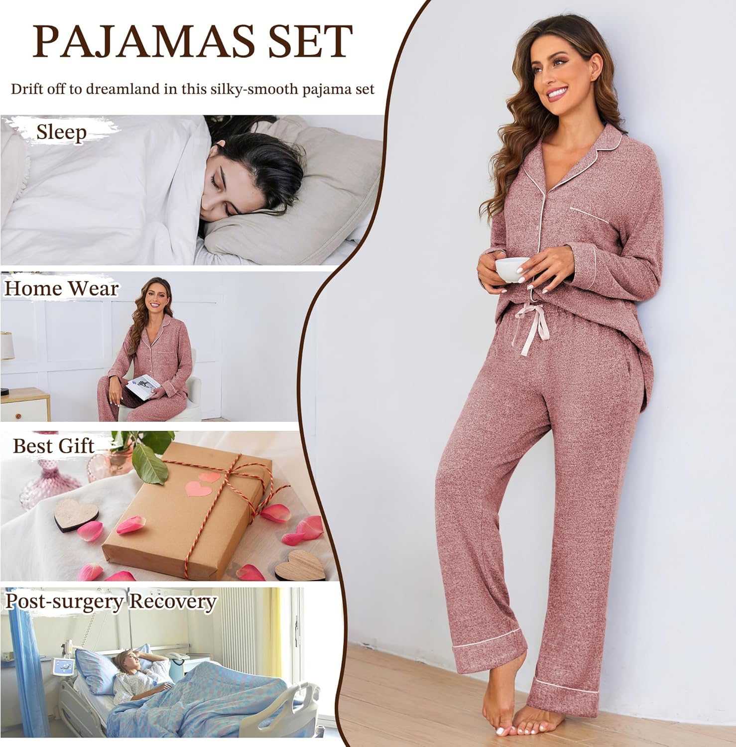 JEYONG Women's Pajama Set – Long Sleeve Button Down Postpartum Lounge Sets – Soft Loungewear Sleepwear Set Cozy PJs for Women - Image 2