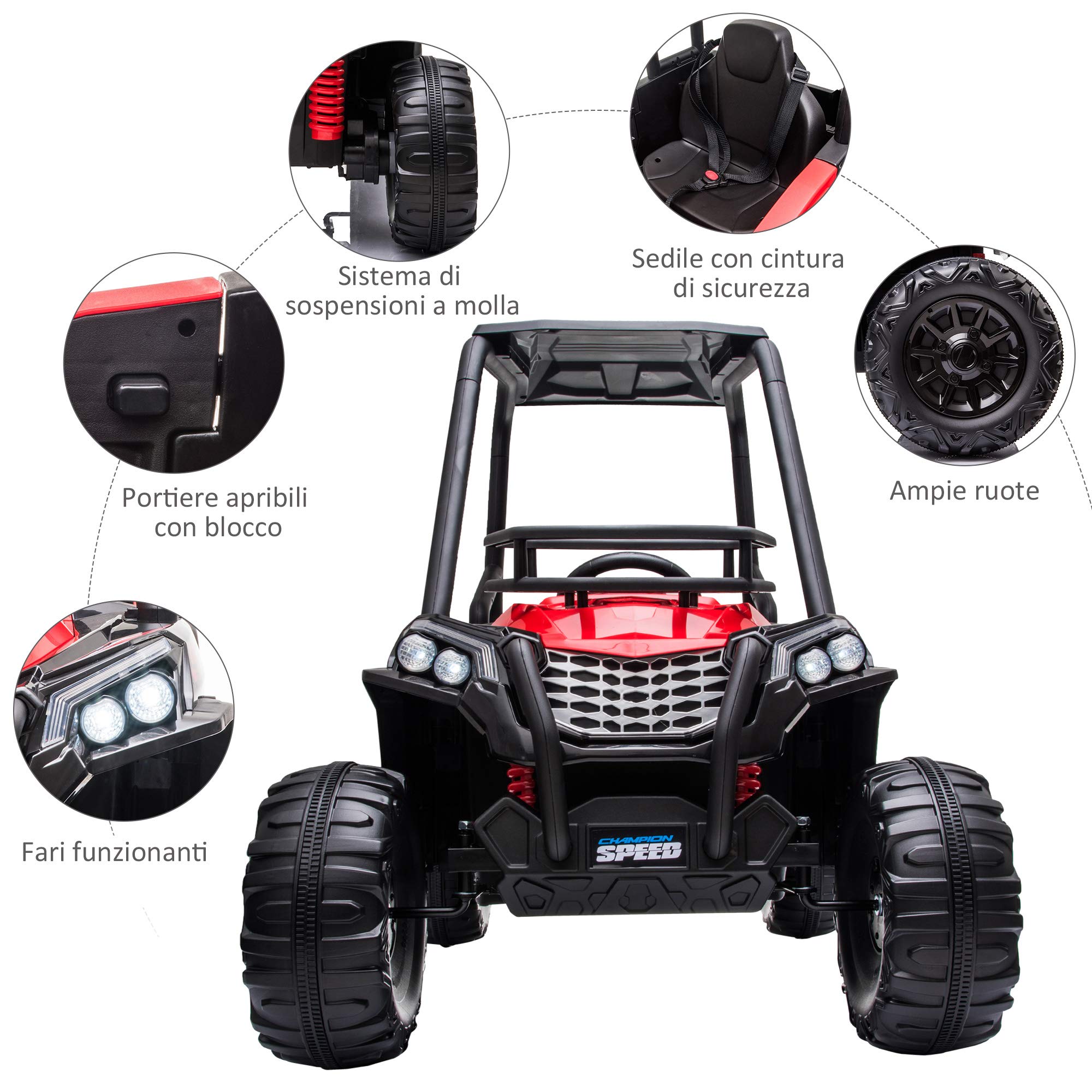 HOMCOM Macchina Elettrica per Bambini 12V Quad 118x76x104cm Rosso e Nero | Velocità 3-6km/h, Quad Elettrico Mini con Doppio Motori, USB, Lettore MP3 e Telecomando