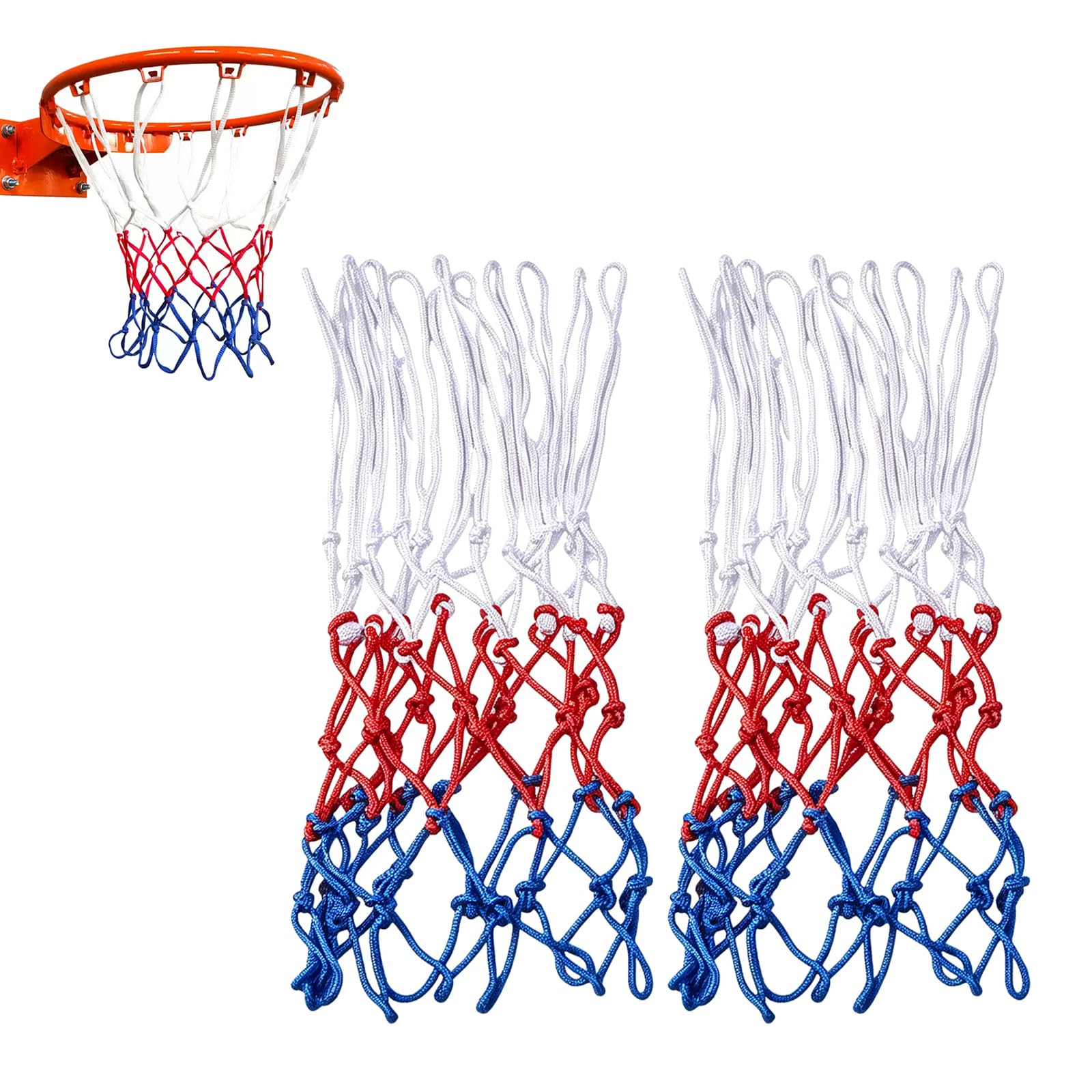 Horyue 2 Pack Basketball Net Heavy Duty Replacement, All Weather Standard 12 Loops Anti Whip Netball Net for Indoor Outdoor Hoop