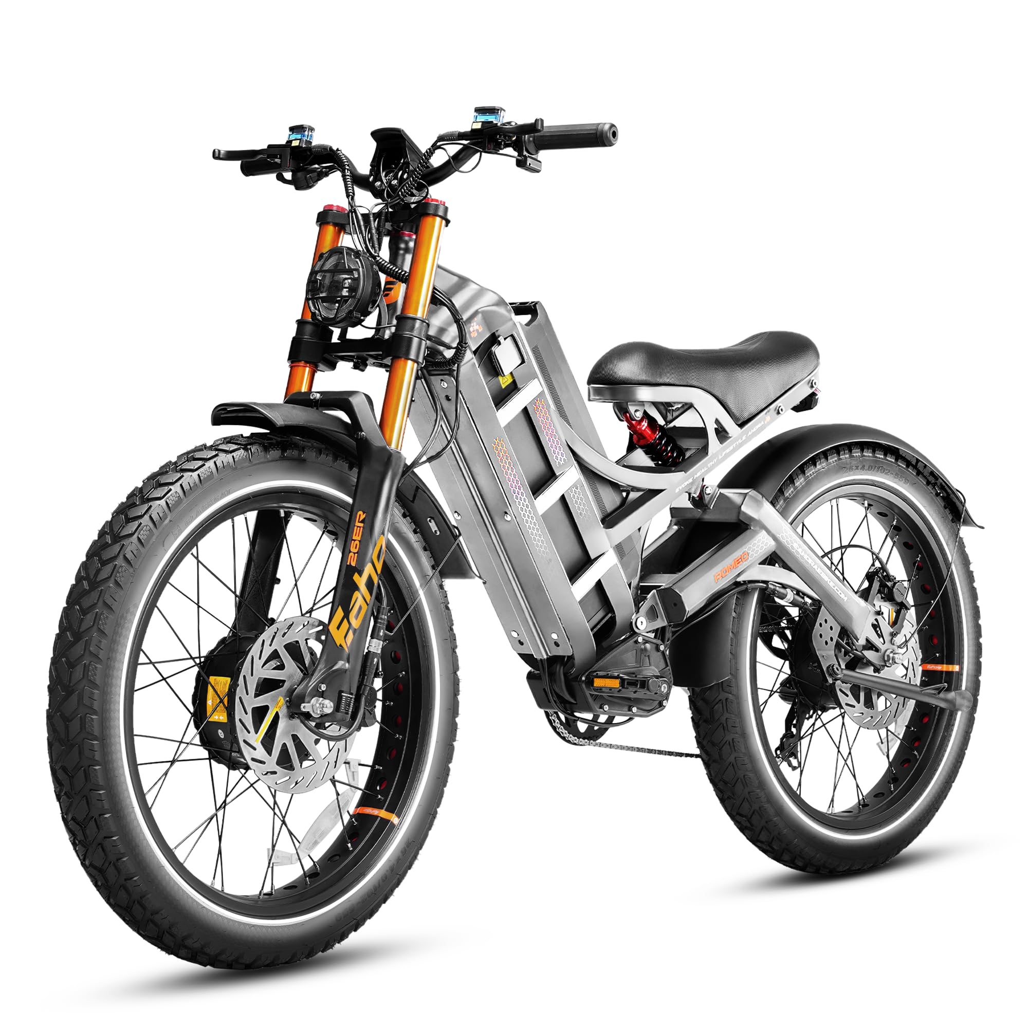 eAhora Romeo Pro 3 [2025 Latest] 50 Mph Electric Bike for Adults, 5000W Dual Motor Ebike, 60V 80Ah 250 Miles Long Range Electric Bike, 26”*4.0 Fat Tire Air Full Suspension Off-Road E-Bike, UL2849