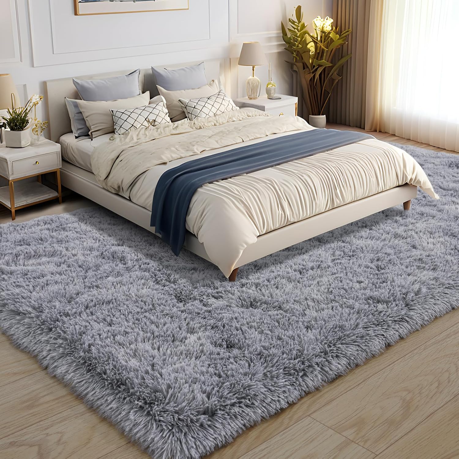 KING DARE Grey Fluffy Area Rug 8x10, Ultra Soft Large Shag Living Room Rug Fuzzy Carpet, Non-Slip Plush Modern Floor Rug for Kids Boys Girls Room Bedroom Home Decor Aesthetic