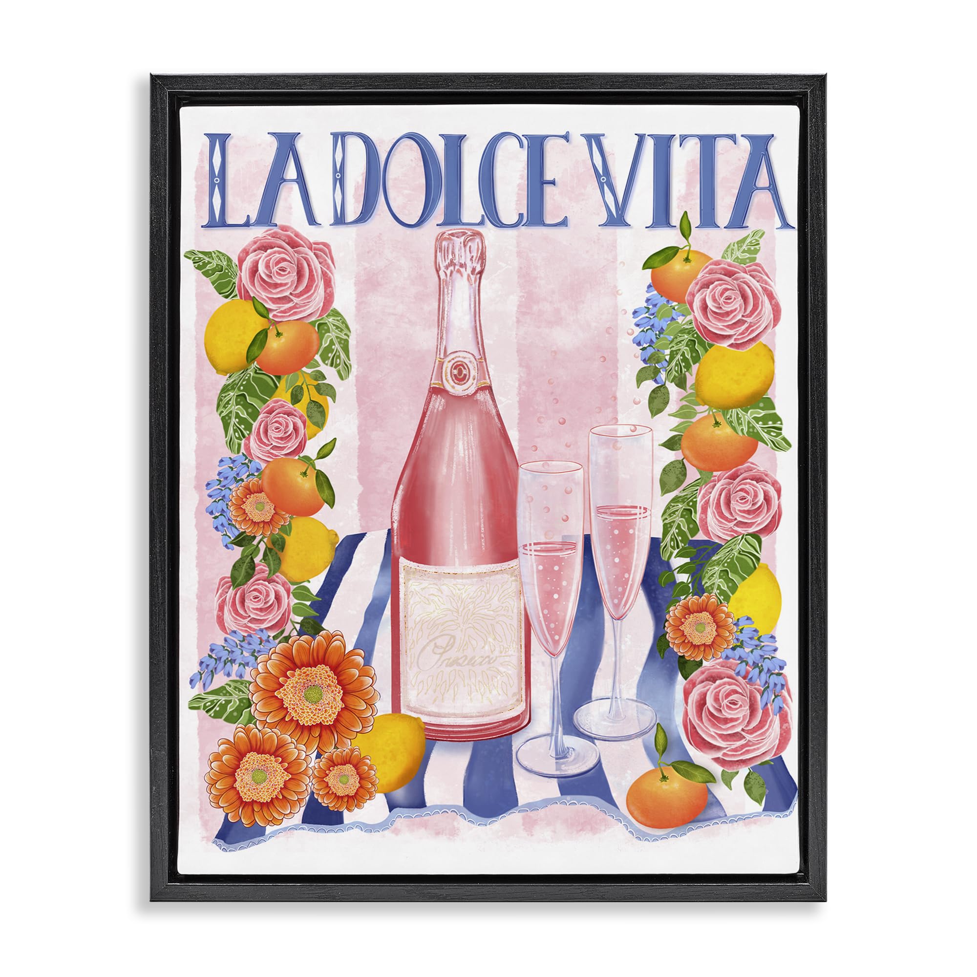 Pink Champagne Floral Picnic, 24 x 30 Inch Canvas in Floater Frame