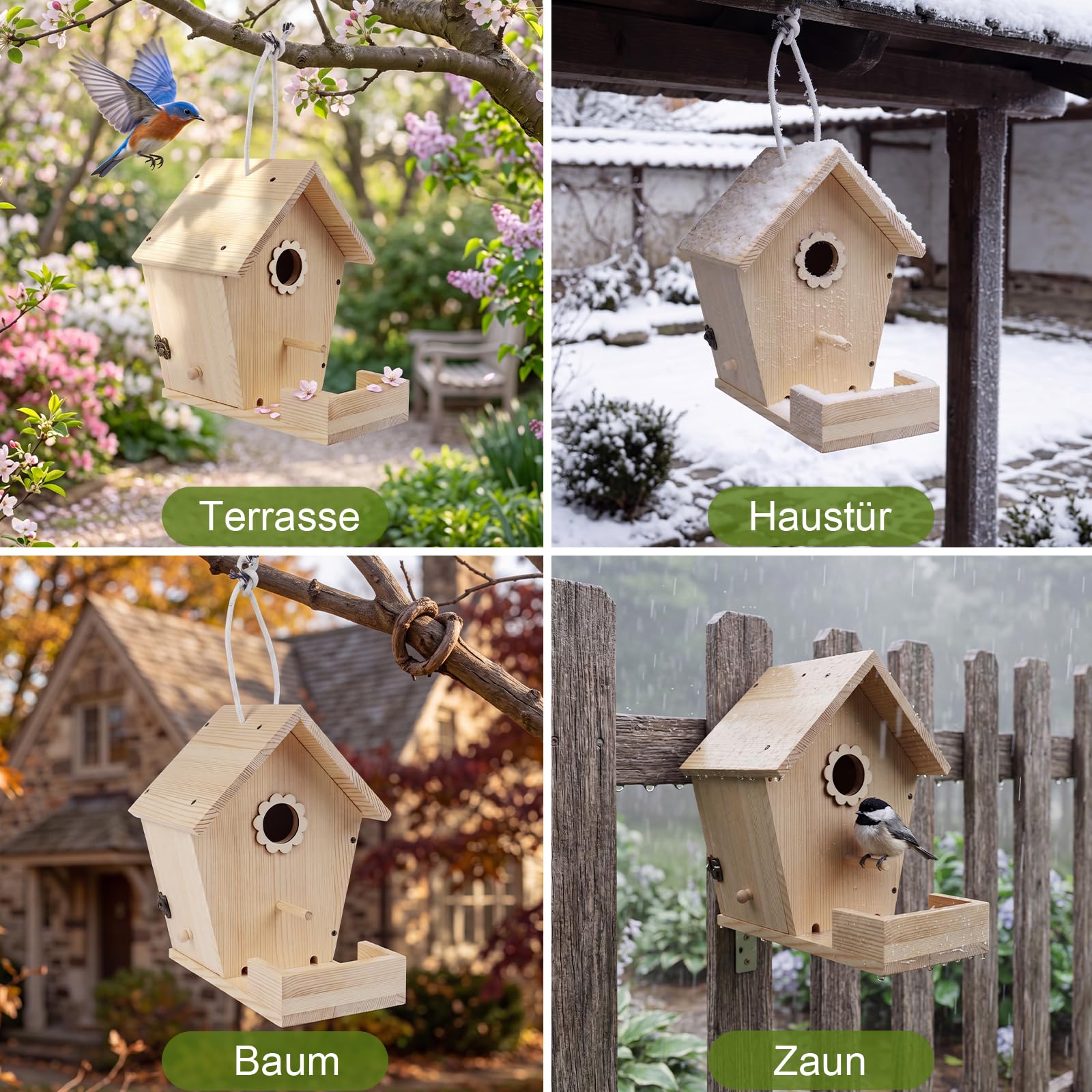 Vogelhaus Bausatz aus unbehandeltem Holz – Vogelhaus zum Bemalen für Kinder, Nistkasten & Futterstation für Garten und Wildvögel
