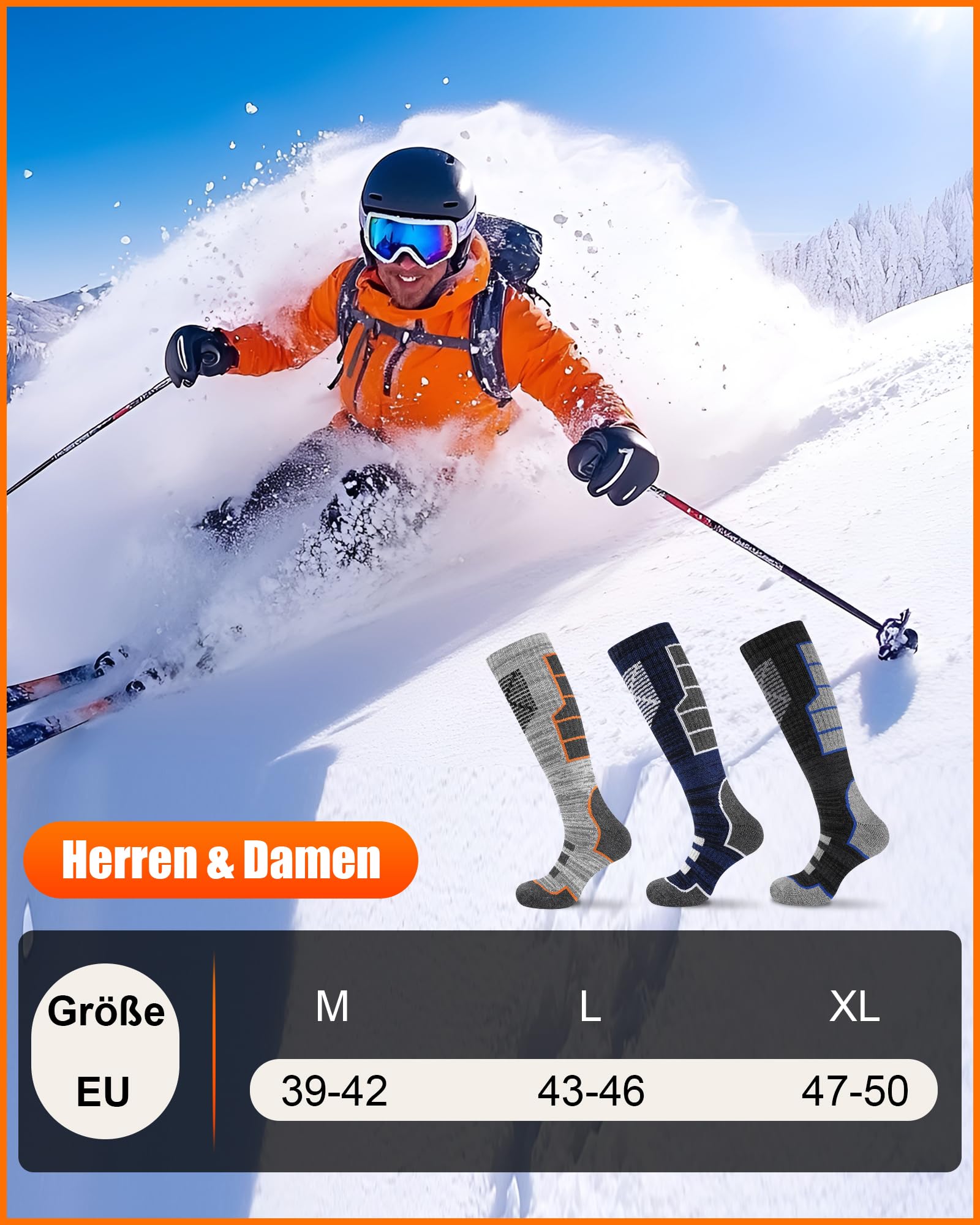 Niofind Calcetines de esquí de merino para hombre y mujer, 2 pares, de rizo completo, calcetines térmicos, calcetines cálidos de invierno, calcetines de esquí que absorben la humedad para clima frío