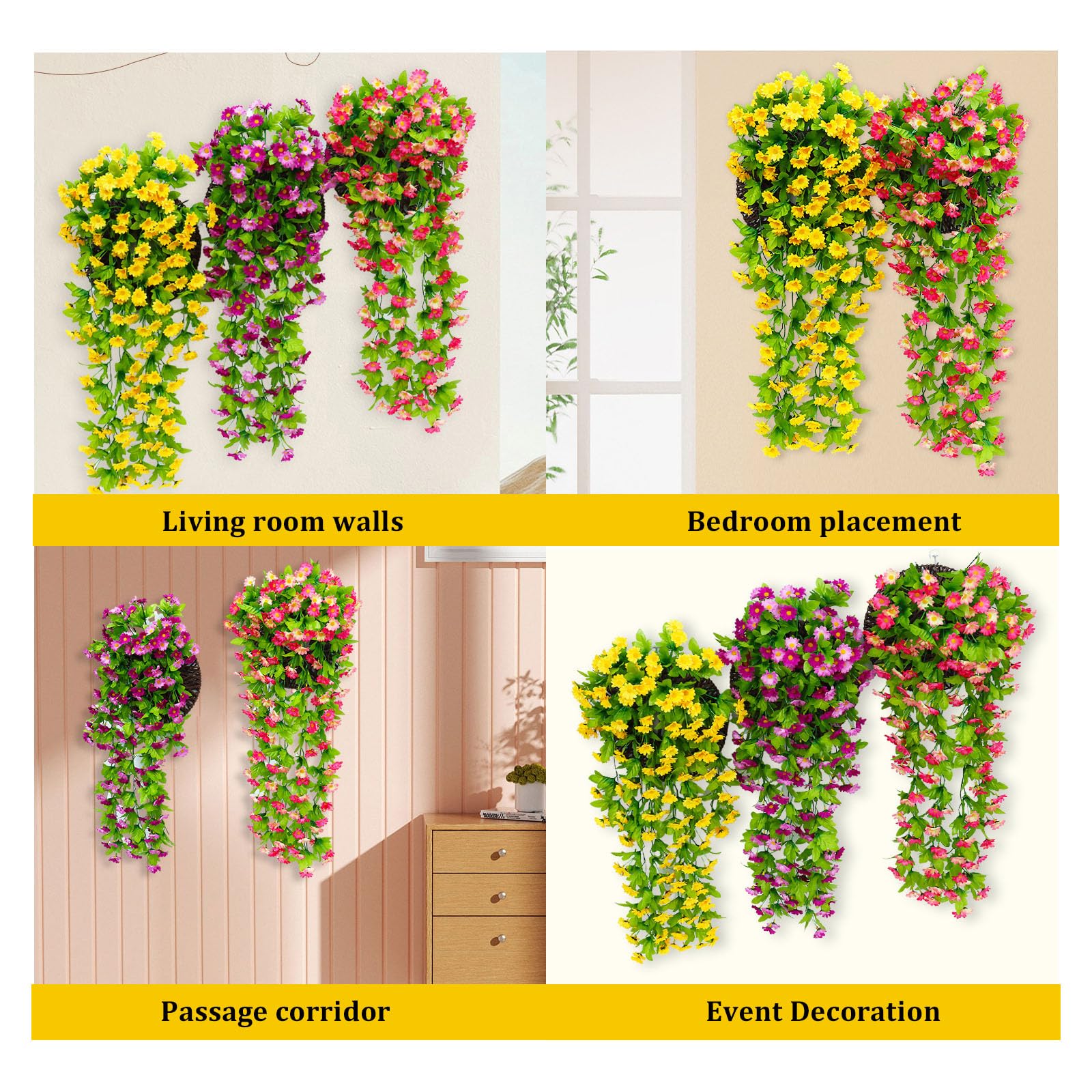 Künstliche Hängeblumen, 8 Stück, künstliche Hängepflanzen für den Außenbereich, Wanddekoration, Bauernhaus, Veranda, Zimmer und Garten, Dekoration für Zuhause, Garten, Wanddekoration (Farbe: D)