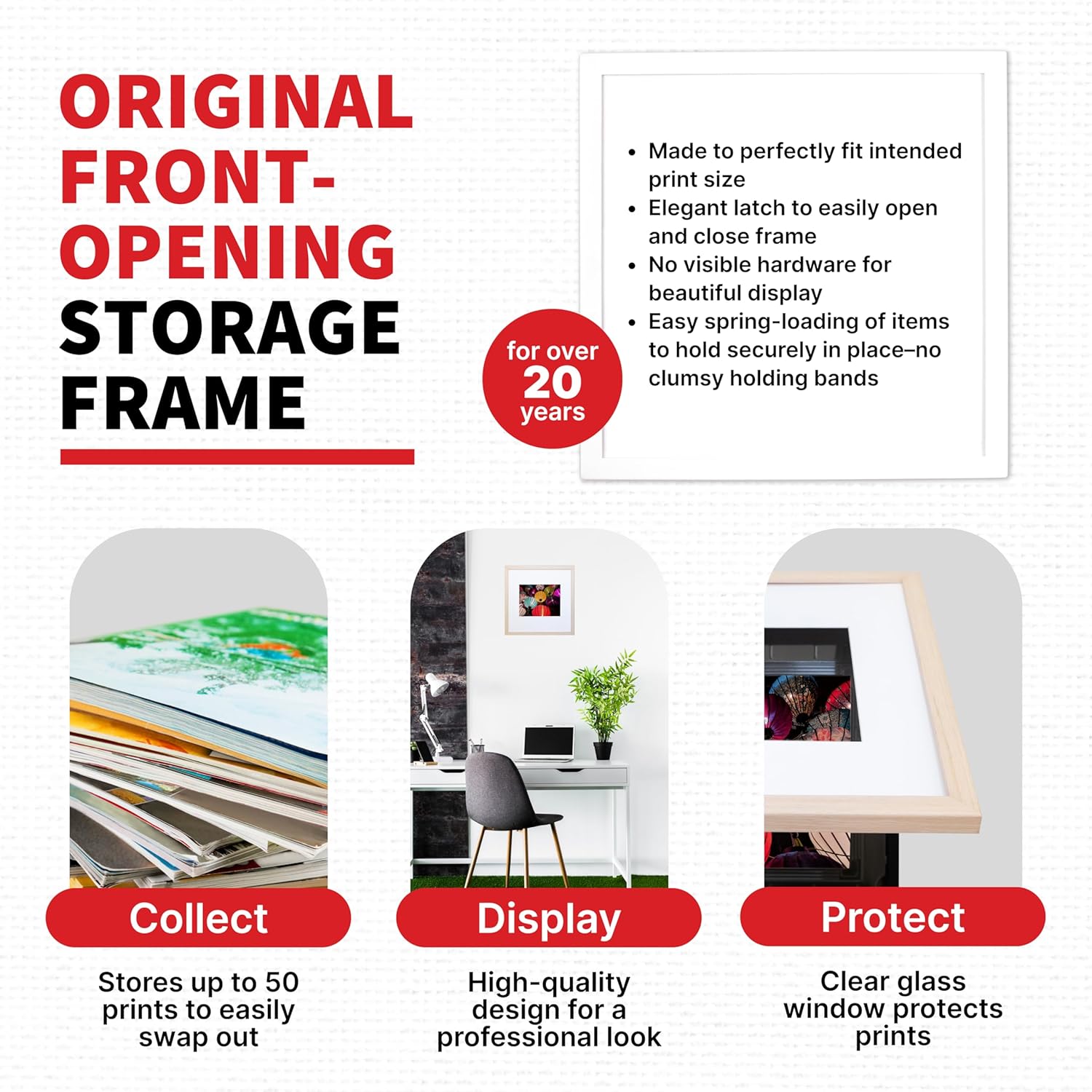 Dynamic Frames Dynamic Duo Front-Open Photo Frame, for 8x10 or 5x7 Items, Outer Dimensions 12.75 x 10.75 x 1.38, Store Up to 50 Prints, Wall or Tabletop, Professional Photos, Art, & More, Natural