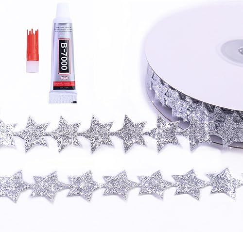 Miniatura 1 de 1 rollo de cinta de estrella con purpurina plateada de 20 yardas para manualidades de Navidad, envoltura de regalos, corona de bricolaje de 0.8