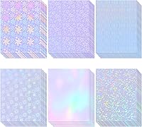 Vista 15 de 36 hojas de papel adhesivo holográfico, película laminada de vinilo transparente para calcomanías autoadhesivas, papel adhesivo de laminación