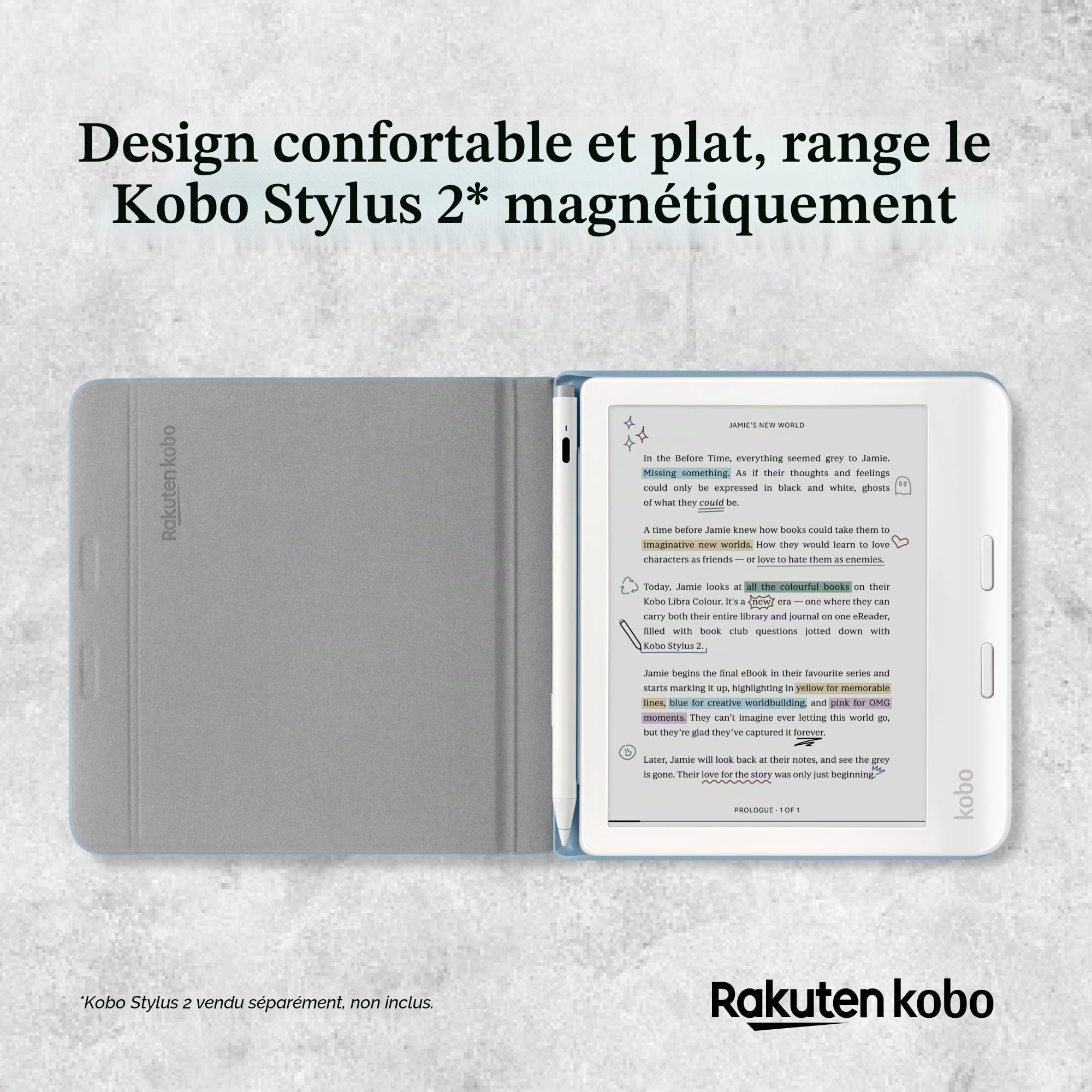 Étui SleepCover pour Kobo Libra Colour | Bleu Nuit | Technologie de Mise en Veille/réveil | Support intégré à 2 Positions | Cuir végan | Compatible avec la liseuse Kobo Libra Colour 7"