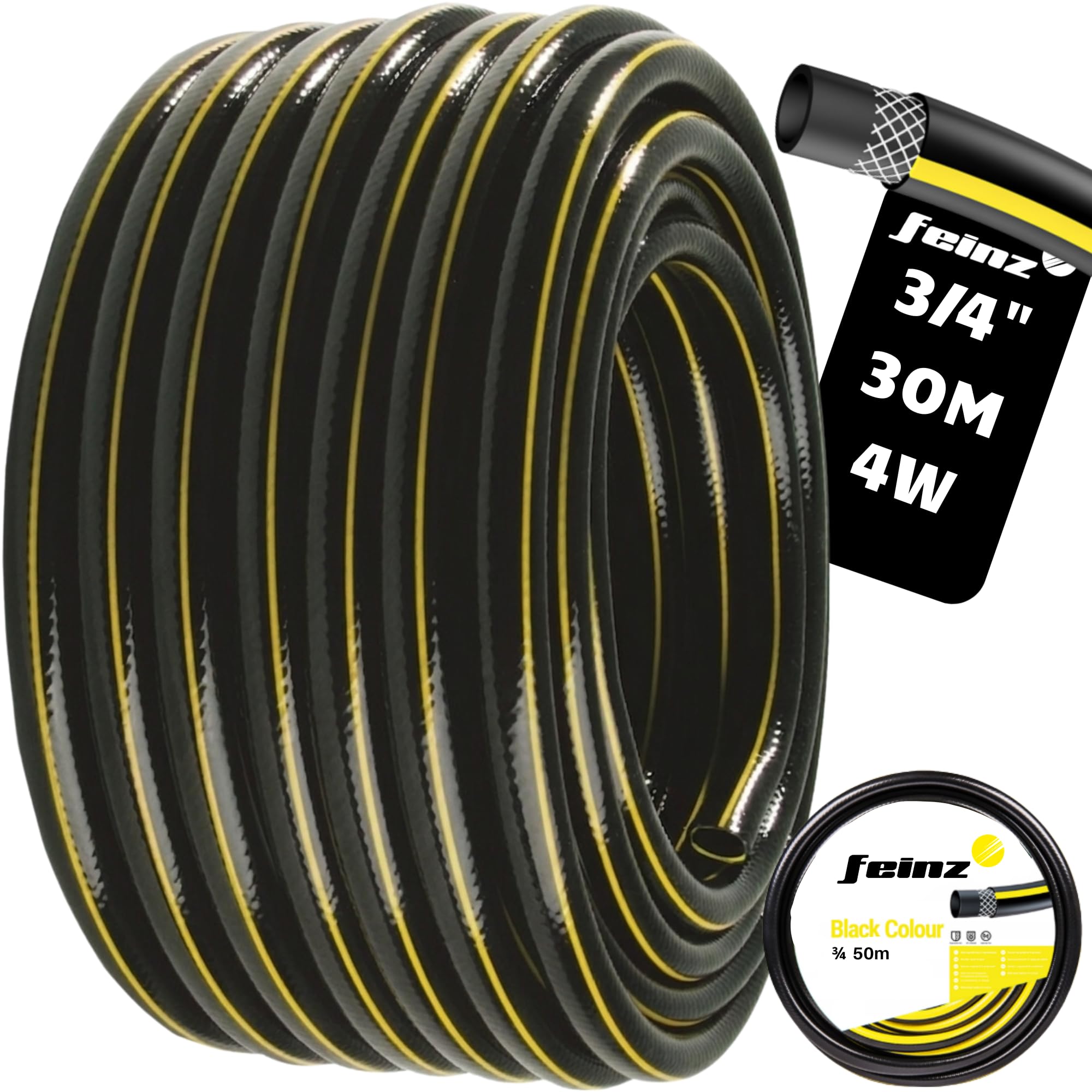 Gartenschlauch 3/4" 30 m | verstärkt, Wasserschlauch, flexibel, PVC, 3-lagig, knickfest, UV-beständig, Bewässerungsschlauch, Garten, Rasen, Pflanzen