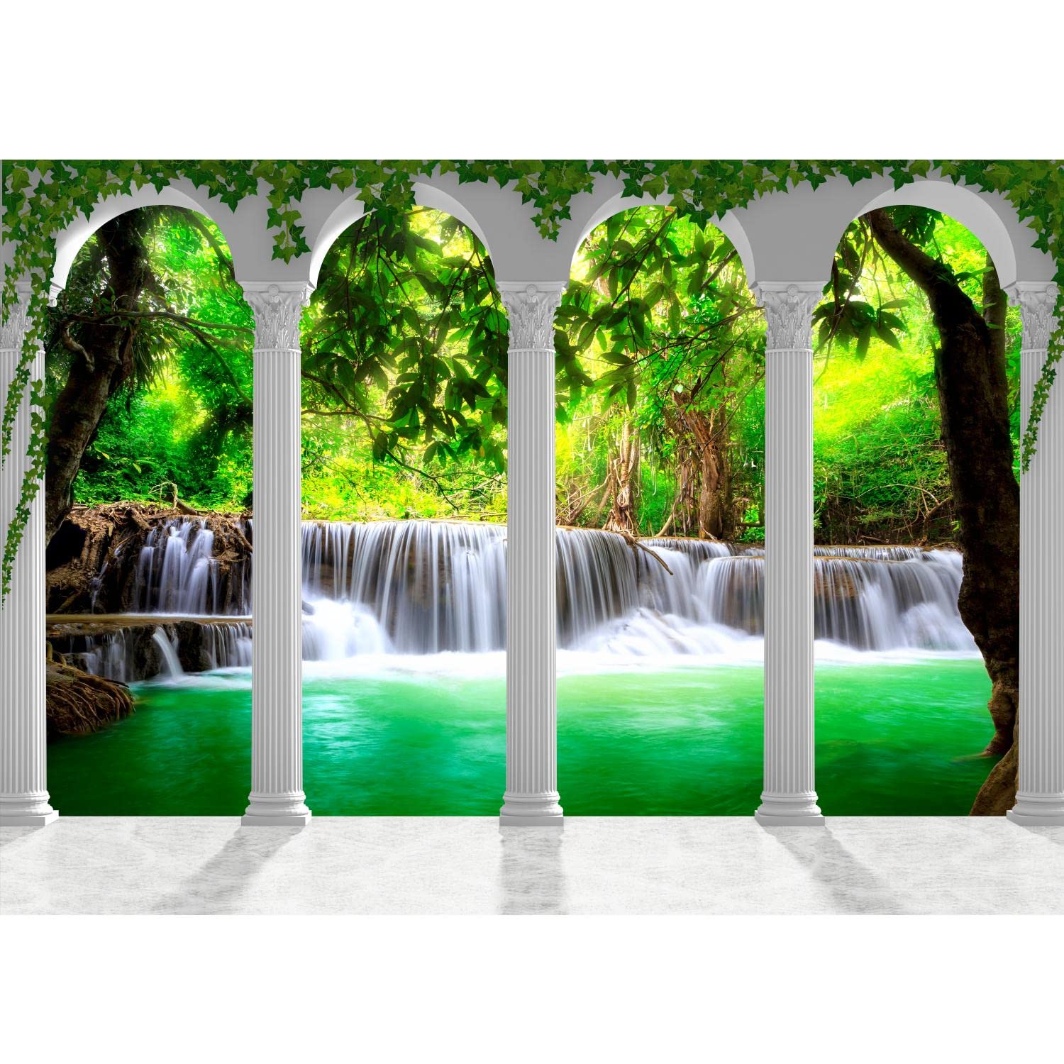 Runa Art Papel tapiz fotográfico columnas paisaje de cascada 352 x 250 cm Lana Fondo De Pantalla XXL Moderna Decoración De Pared Sala Cuarto Oficina Salón verde 9030011b