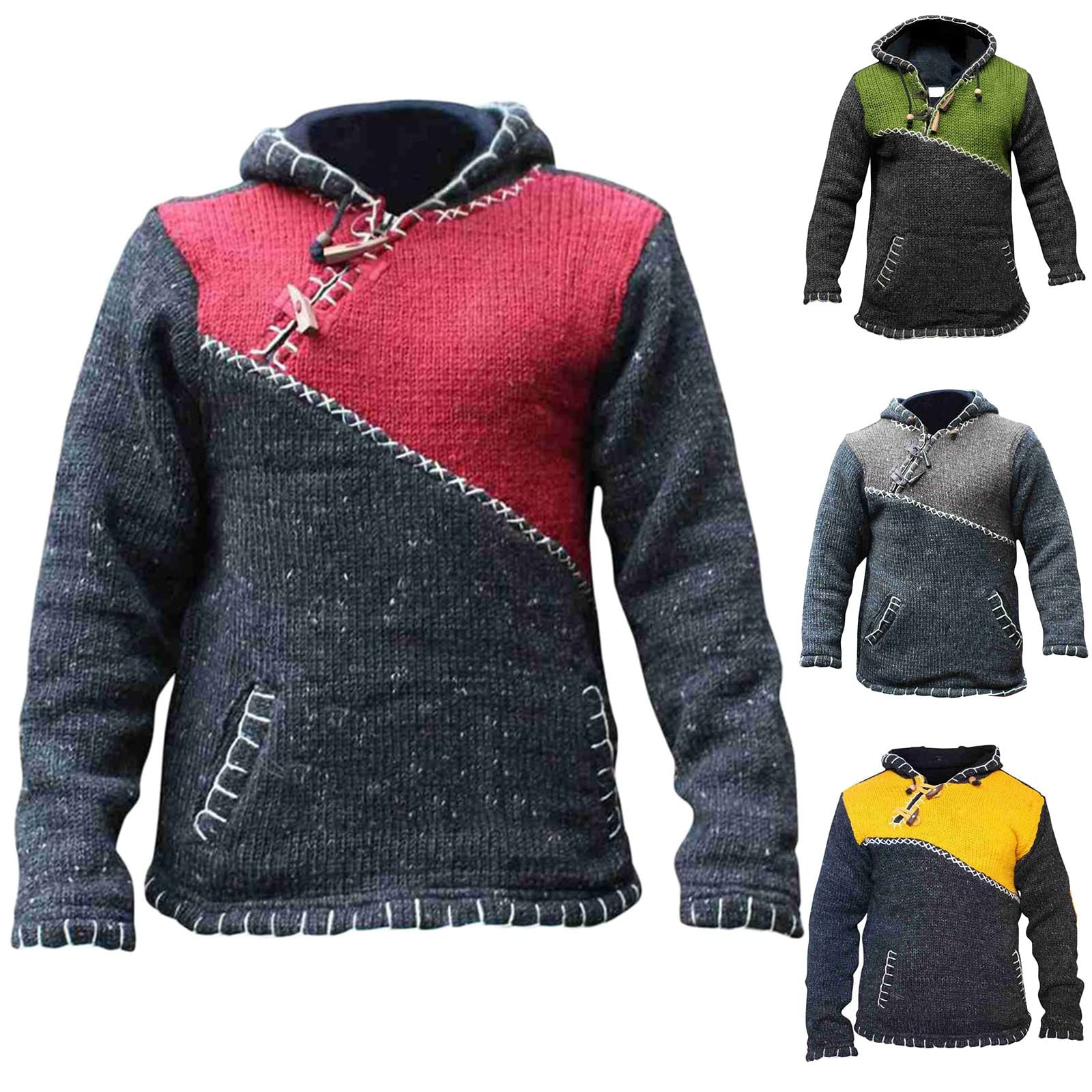 Sudadera con capucha para hombre, con cremallera cruzada, forro polar, estilo bohemio, hippie, chaqueta de lana, manga larga, mezcla de lana, hippy, otoño e invierno, talla grande, casual, ligera