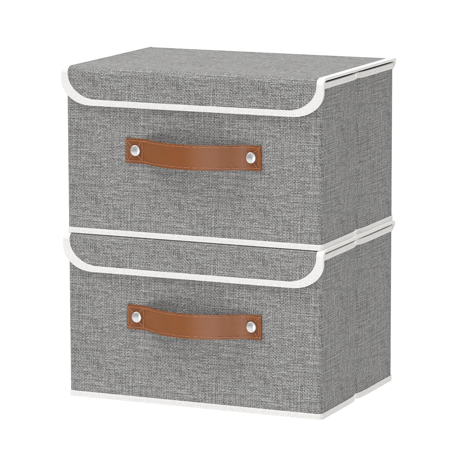 OUTBROS 2 Pack Aufbewahrungsbox mit Deckel, Stoffboxen 33x23x20cm, Grau | Faltbarer Aufbewahrungskorb, Ordnungsbox mit Griff, Schrank Organizer Kleiderschrank, für Kleidung