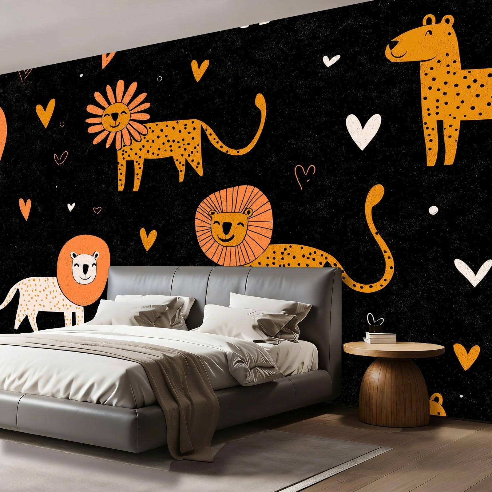 Tapeta ścienna 350 x 256 cm do salonu sypialnia kuchnia - Gracze Lwy Leopard Linie - Łatwe do zainstalowania, druk o wysokiej rozdzielczości, wodoodporny i łatwy do czyszczenia, kolorowy