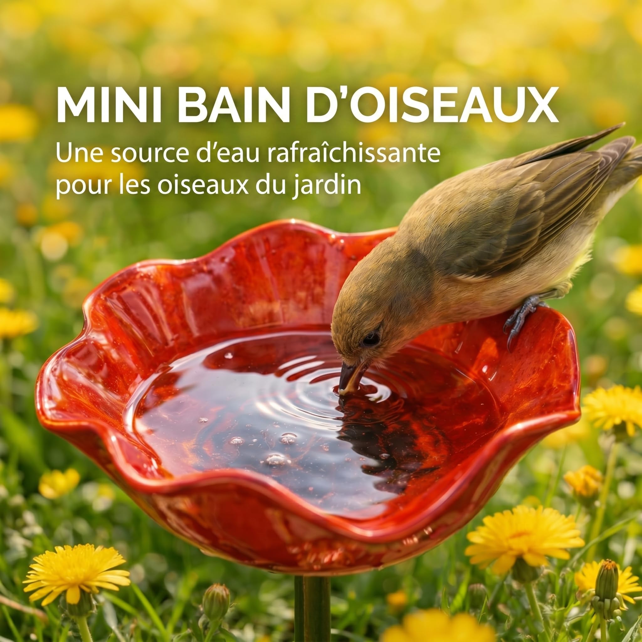 Fleur Métallique sur Poteau, Bac à Oiseaux, Décoration Jardin Extérieur