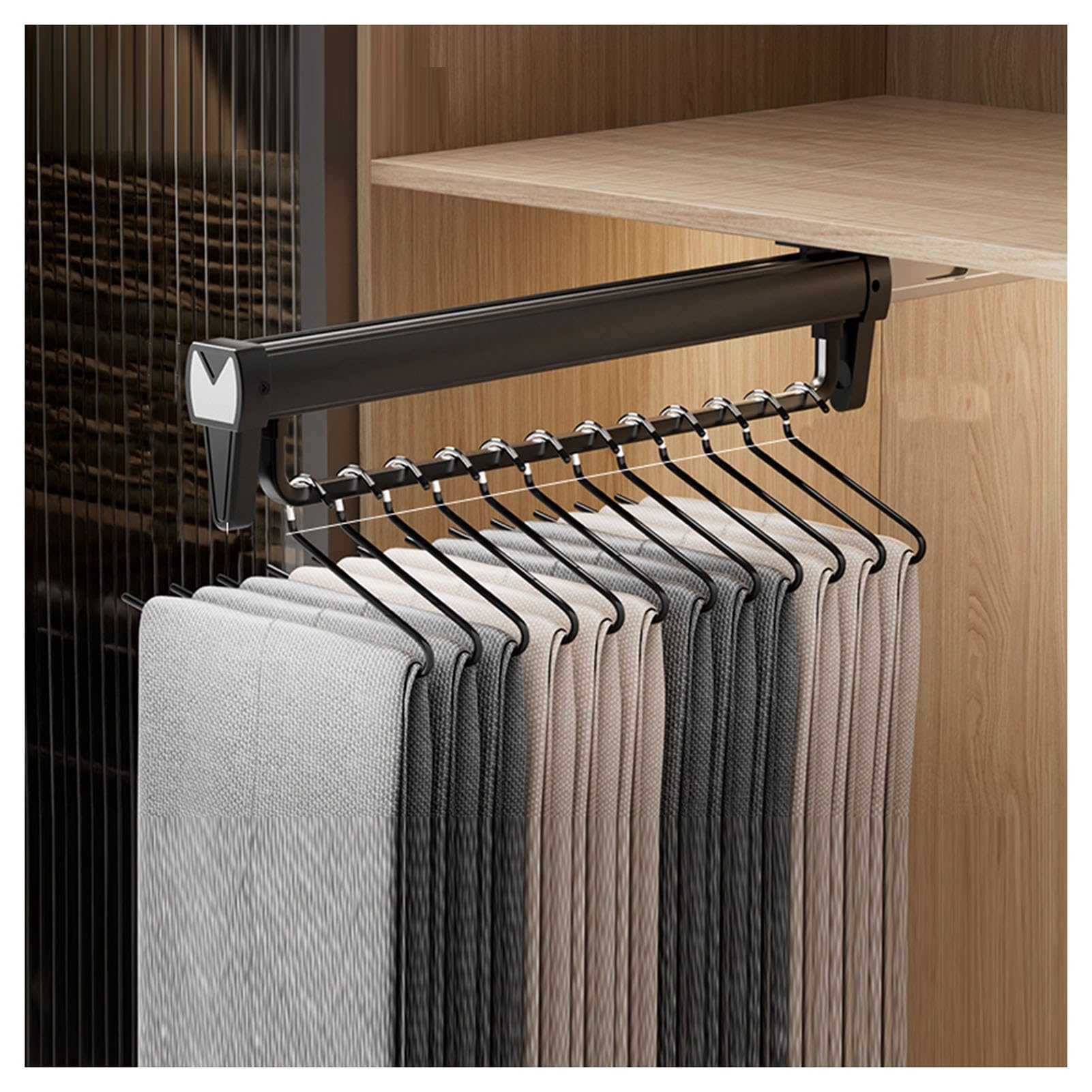 Aluminum Pull-Out Clothes Rail 25-55cm Retractable Hanger with Rails Storage Rack for Trousers and Coats Load Capacity 30kg