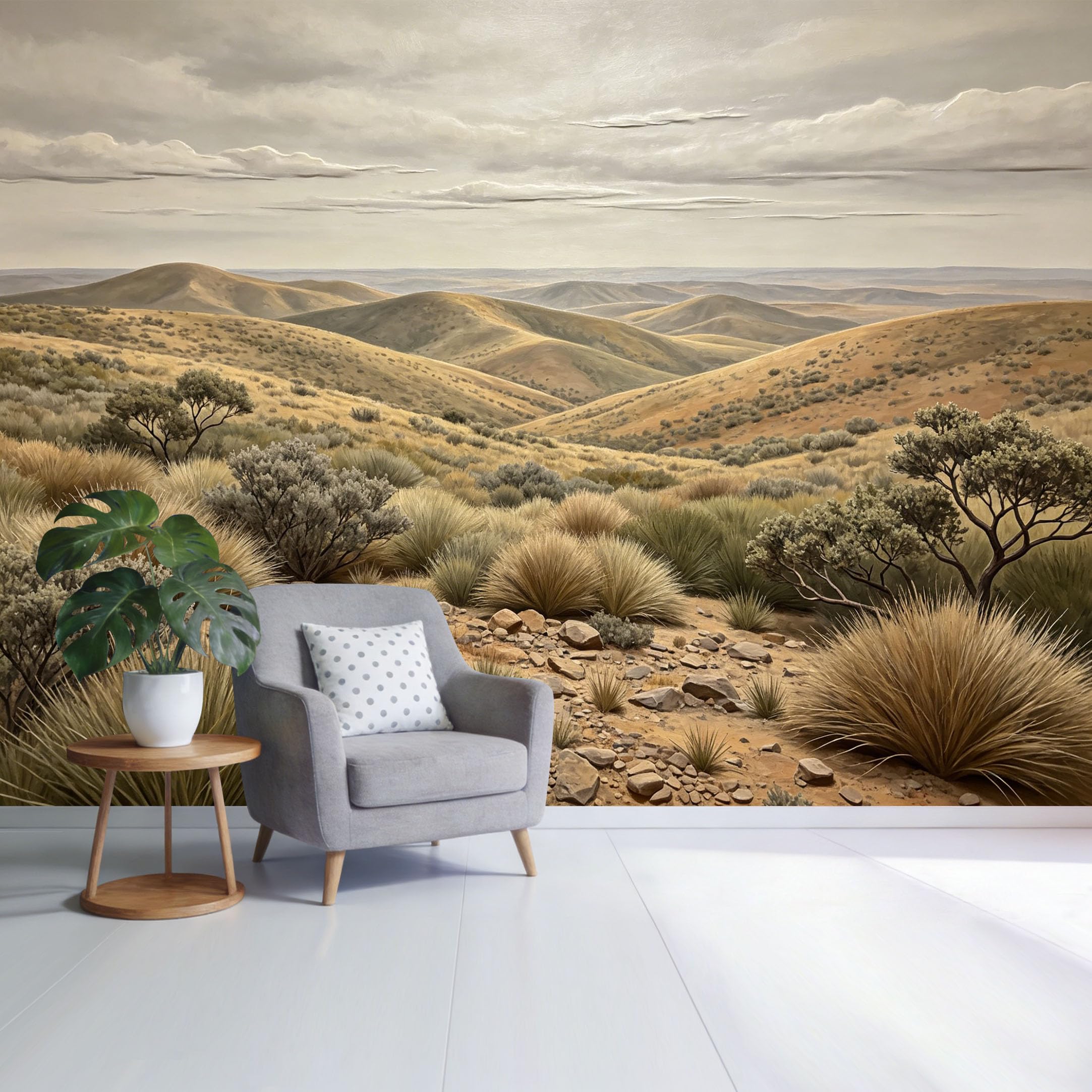 Custom Size Wall Mural Desert Landscape Golden Hills and Dry Bushes Natural Scenery Minimalist Earth Tone SelfAdhesive Wall Fabric Removable Wallpaper for Home Office Decor